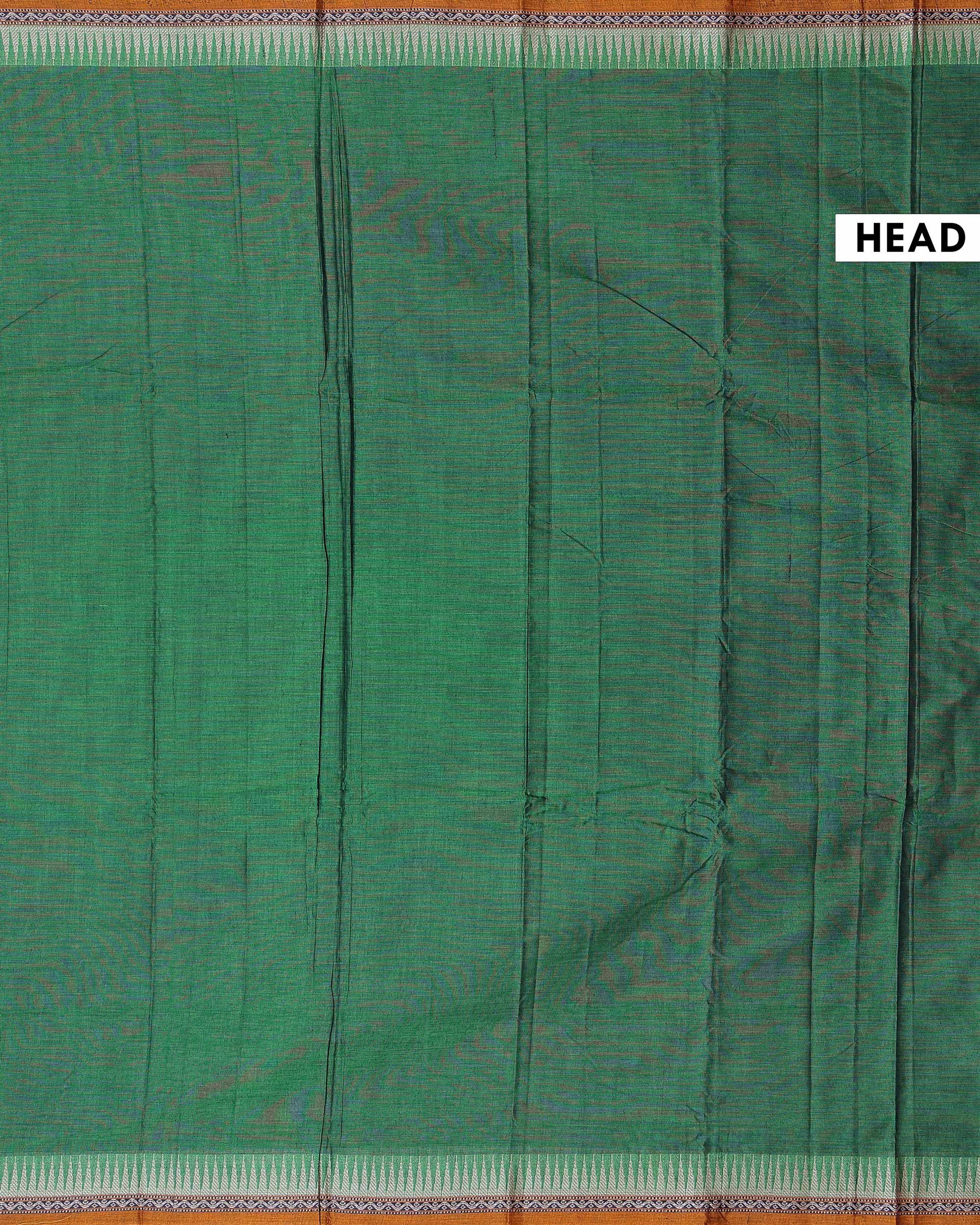 Traditional Narayanpet Cotton Saree with Traditional Temple Border and Intricate Geometric Zari Style - Green