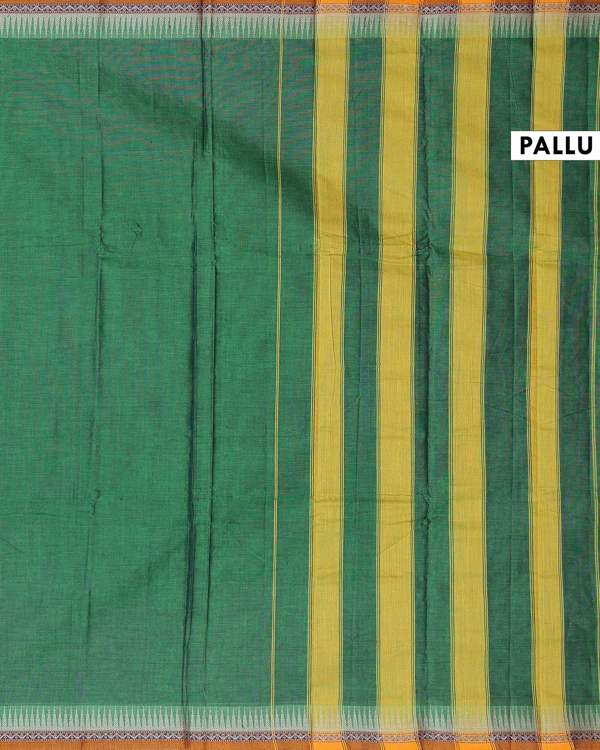 Traditional Narayanpet Cotton Saree with Traditional Temple Border and Intricate Geometric Zari Style - Green