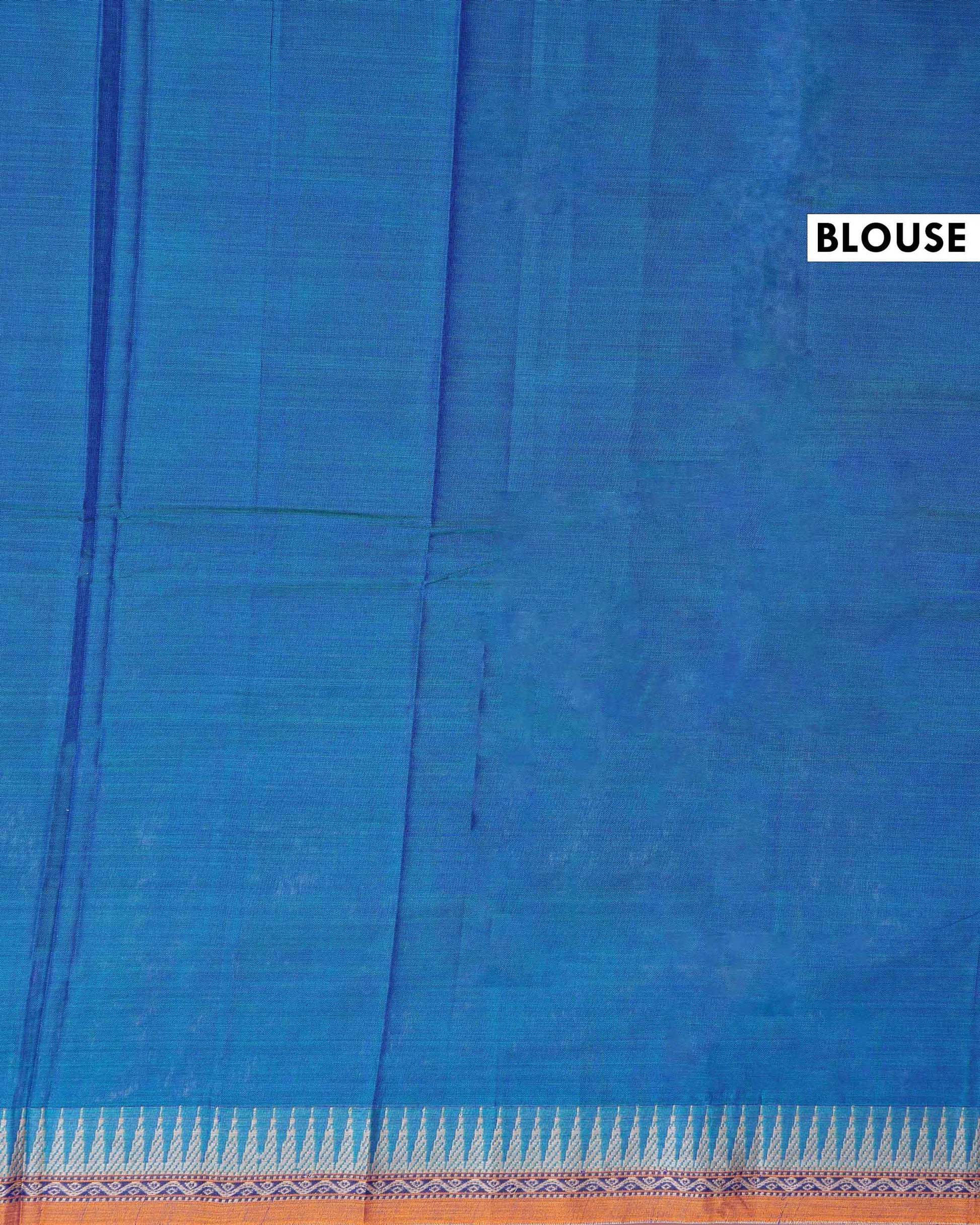 Traditional Narayanpet Cotton Saree with Traditional Temple Border and Intricate Geometric Zari Style Detailing - Teal