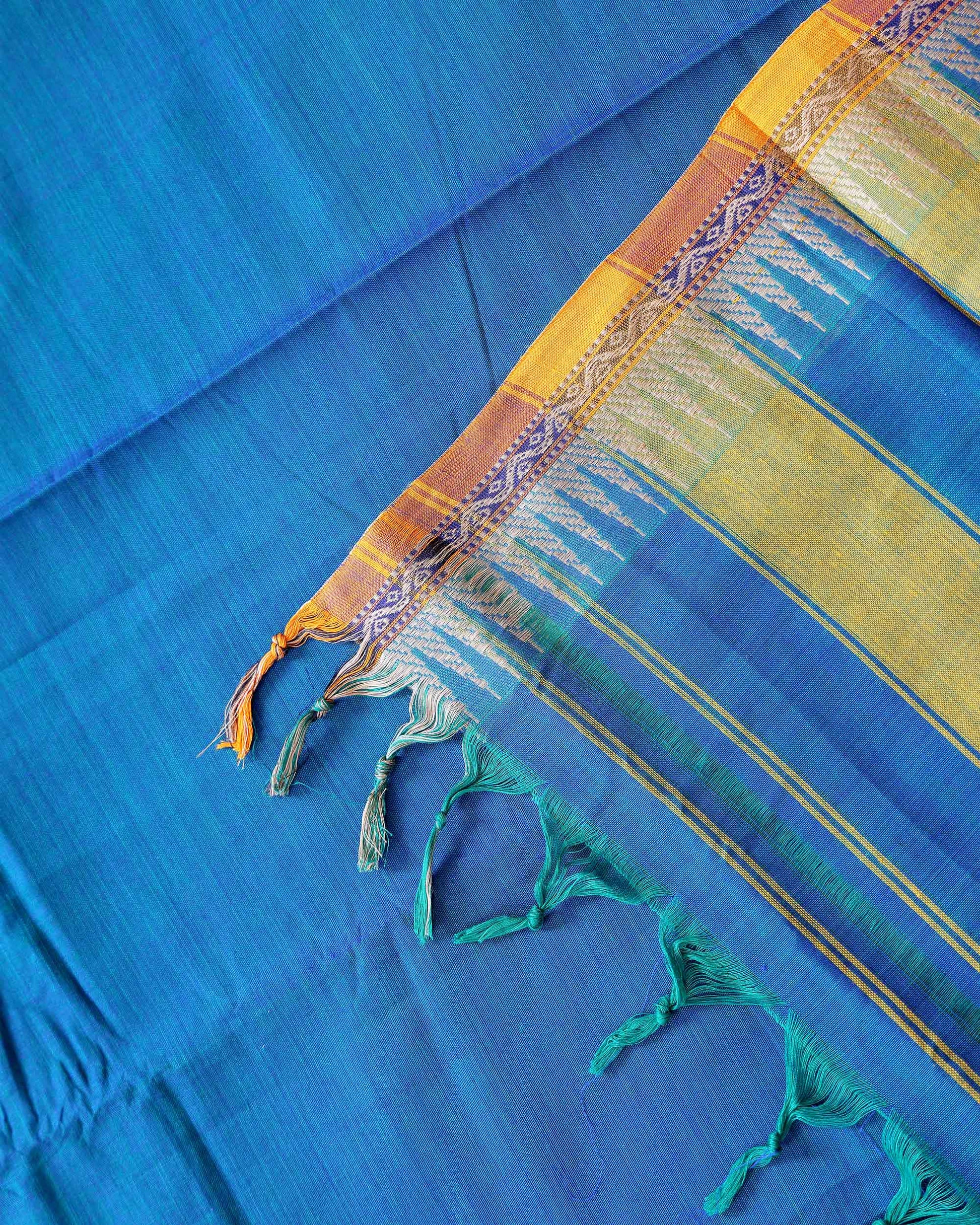 Traditional Narayanpet Cotton Saree with Traditional Temple Border and Intricate Geometric Zari Style Detailing - Teal