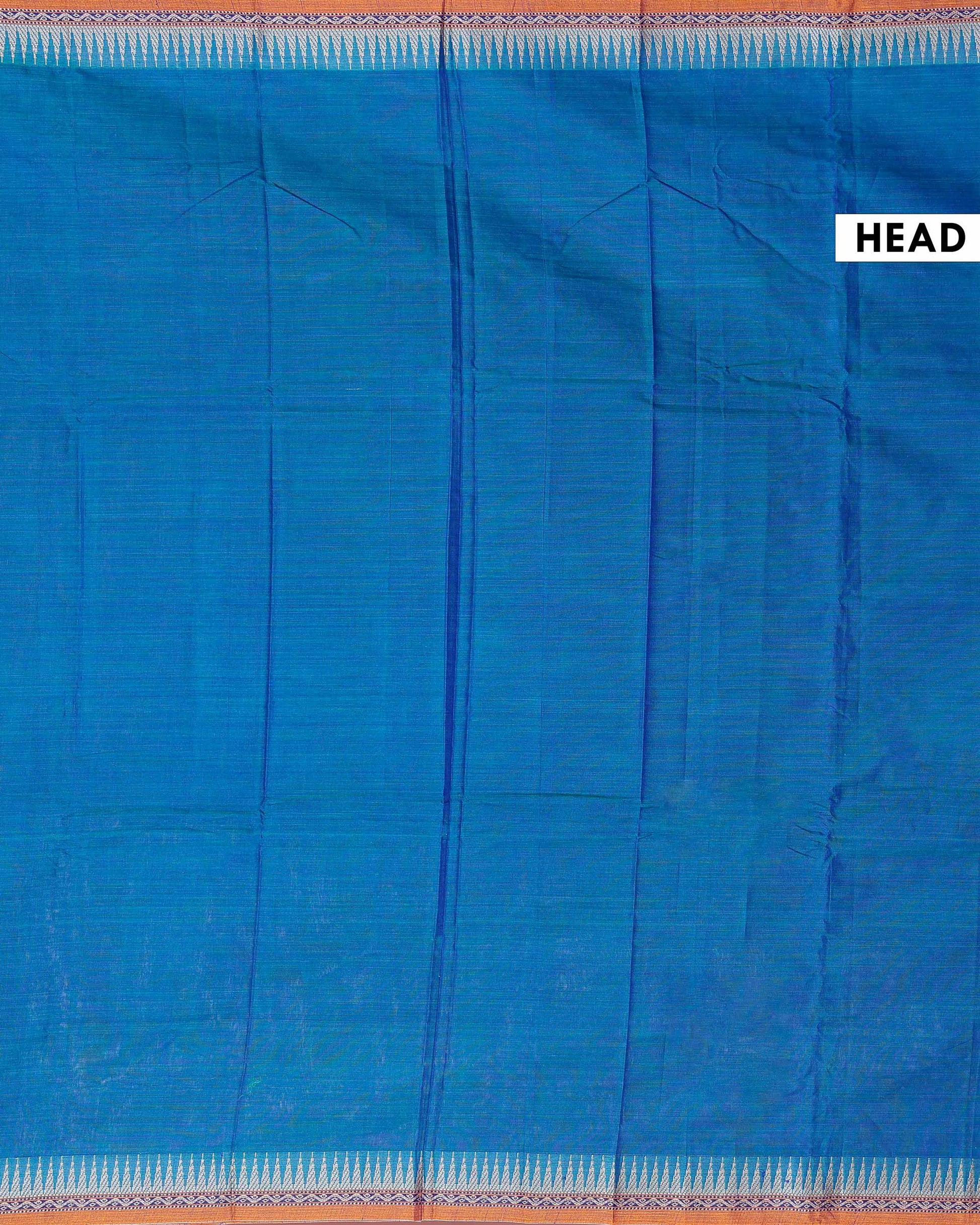 Traditional Narayanpet Cotton Saree with Traditional Temple Border and Intricate Geometric Zari Style Detailing - Teal