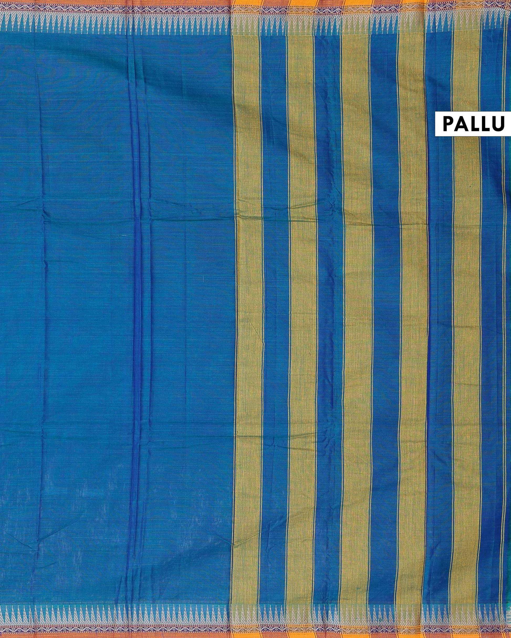 Traditional Narayanpet Cotton Saree with Traditional Temple Border and Intricate Geometric Zari Style Detailing - Teal