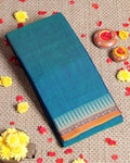 Traditional Narayanpet Cotton Saree with Traditional Temple Border and Intricate Geometric Zari Style Detailing - Teal