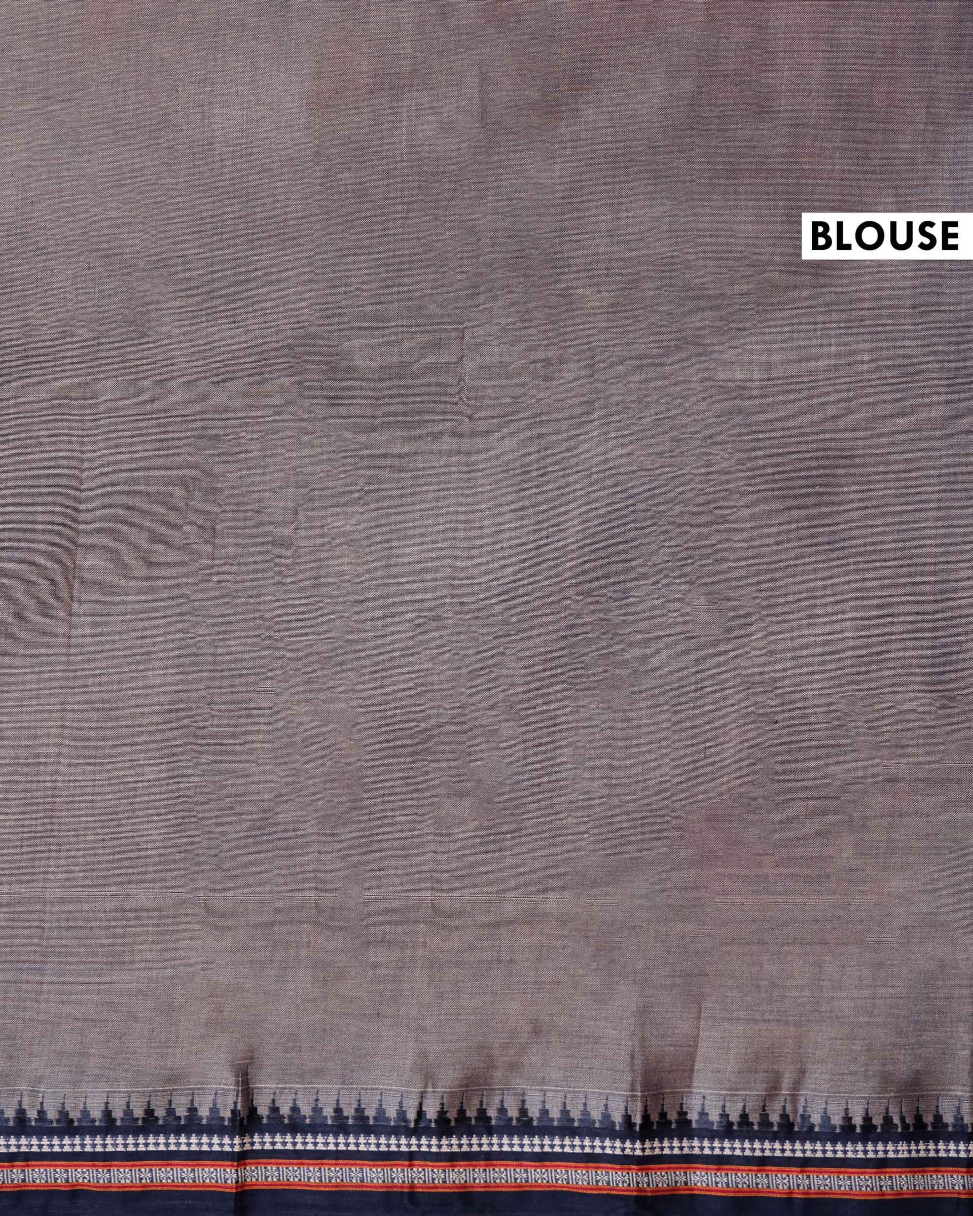 Traditional Narayanpet Cotton Saree with Traditional Temple Border and Intricate Zari Style Geometric Weave - Grey