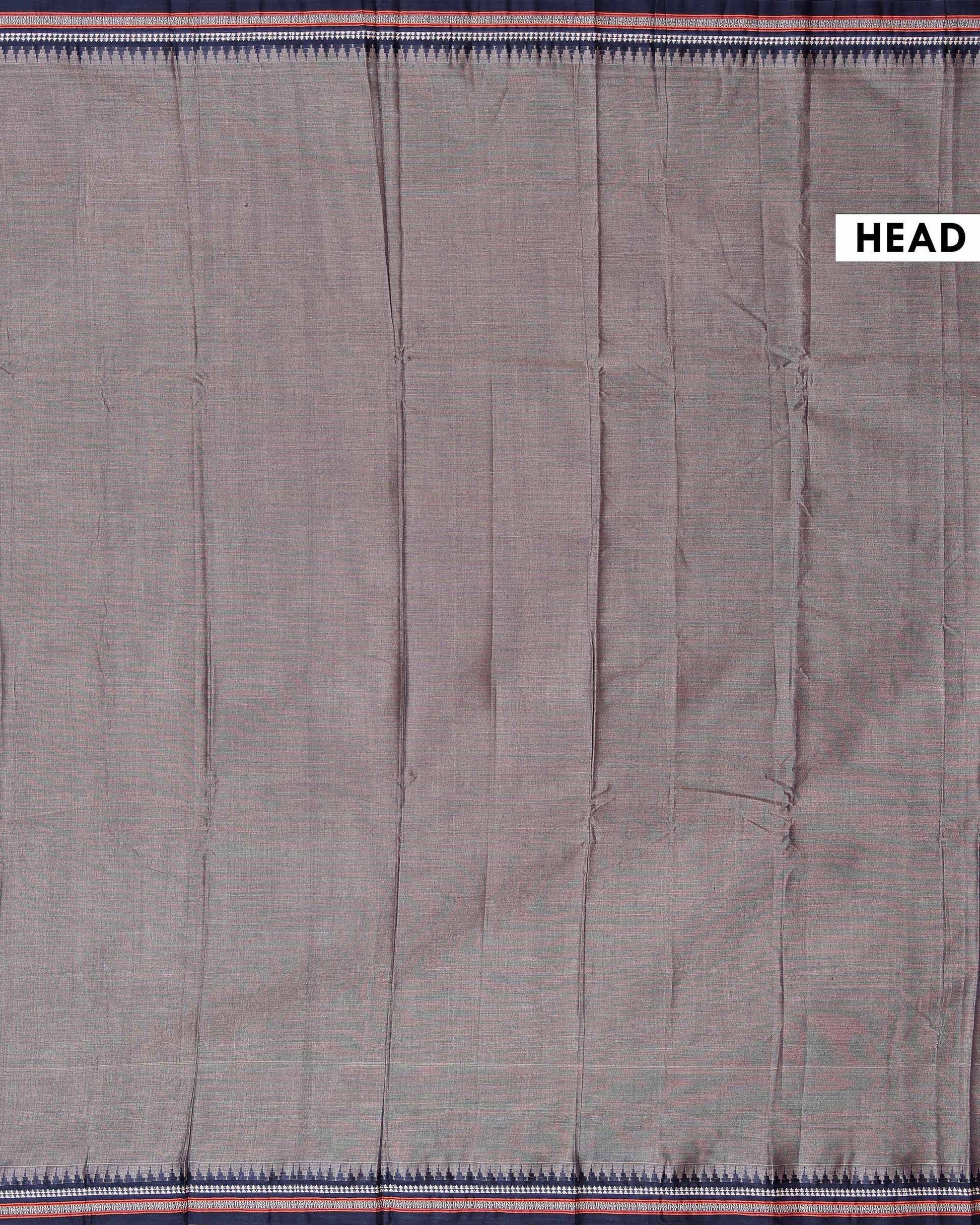 Traditional Narayanpet Cotton Saree with Traditional Temple Border and Intricate Zari Style Geometric Weave - Grey