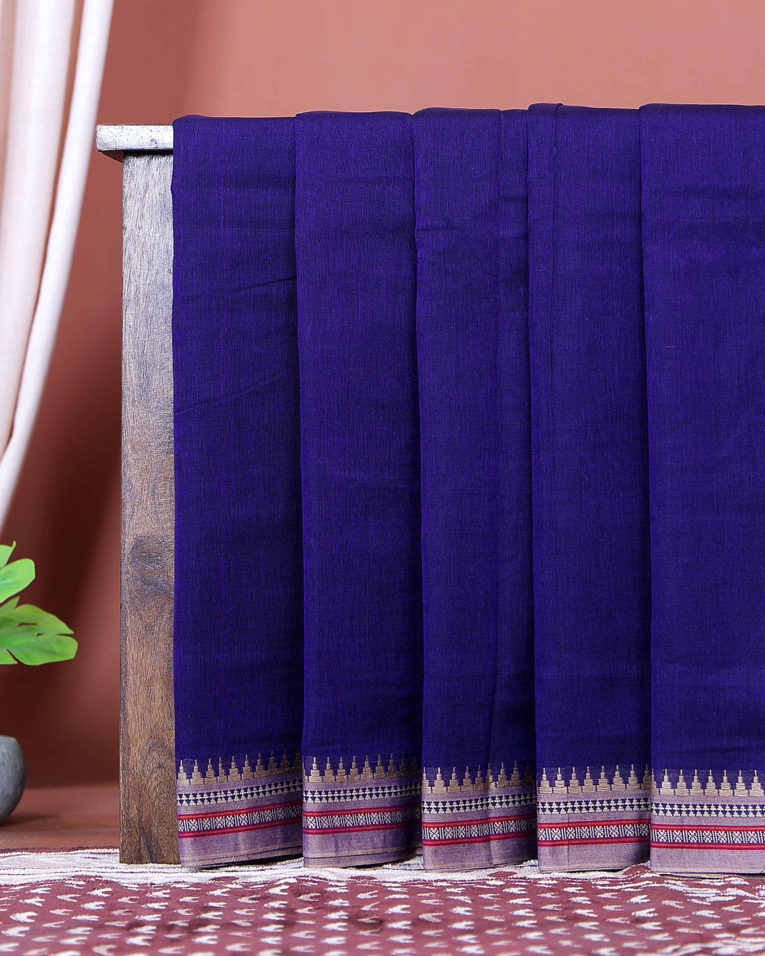 Traditional Narayanpet Cotton Saree with Traditional Temple Border and Intricate Zari Style Geometric Weave - Purple