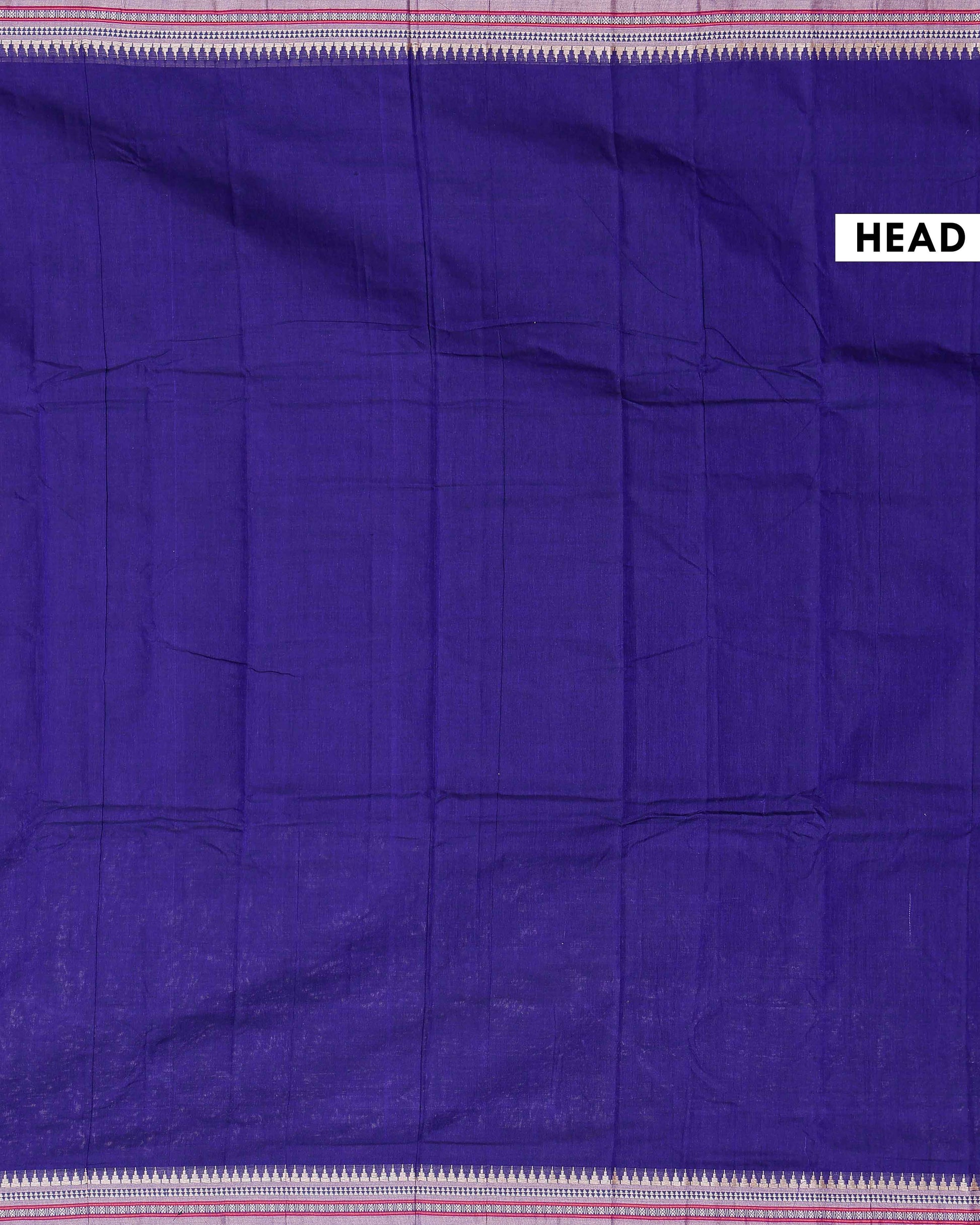 Traditional Narayanpet Cotton Saree with Traditional Temple Border and Intricate Zari Style Geometric Weave - Purple