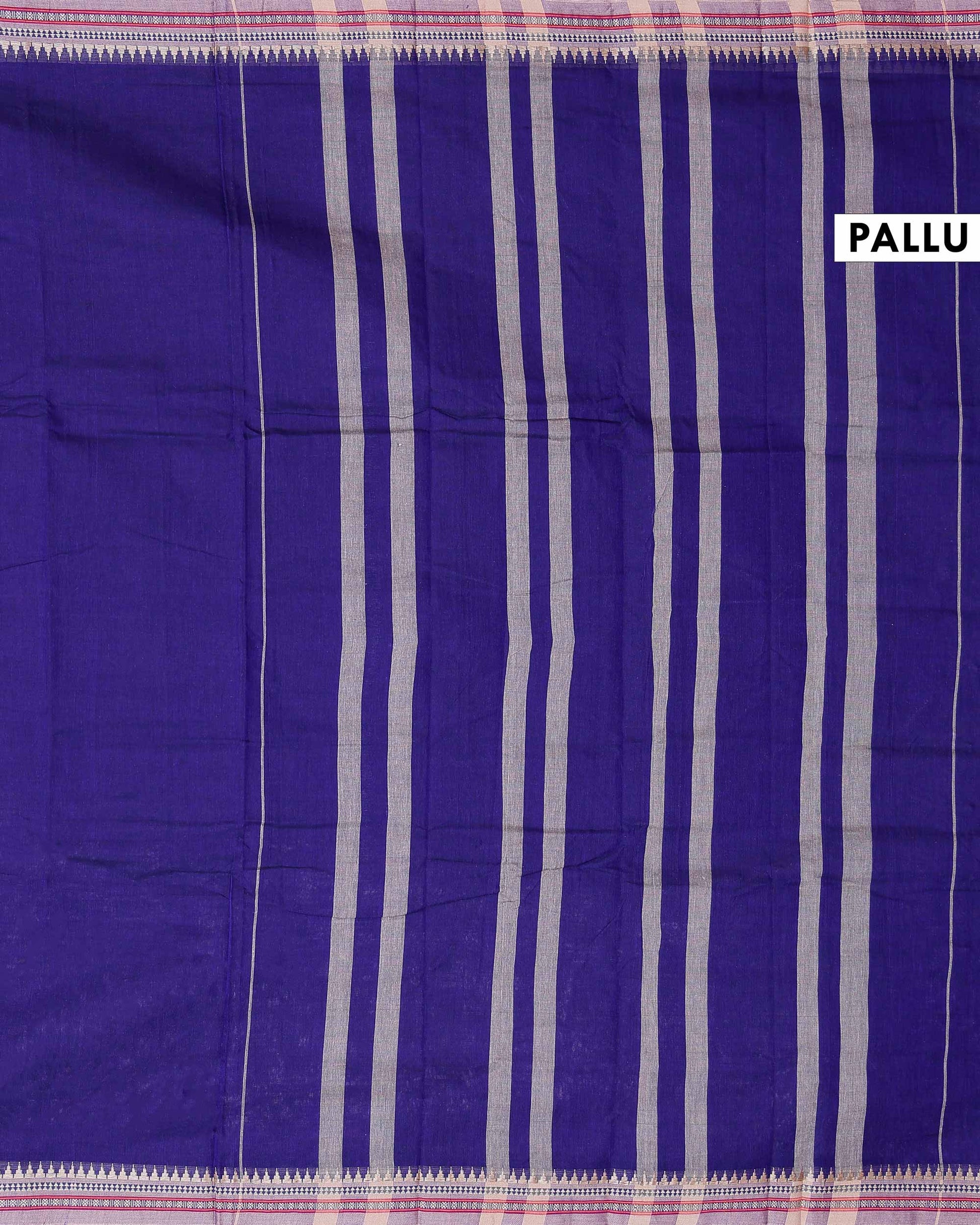 Traditional Narayanpet Cotton Saree with Traditional Temple Border and Intricate Zari Style Geometric Weave - Purple