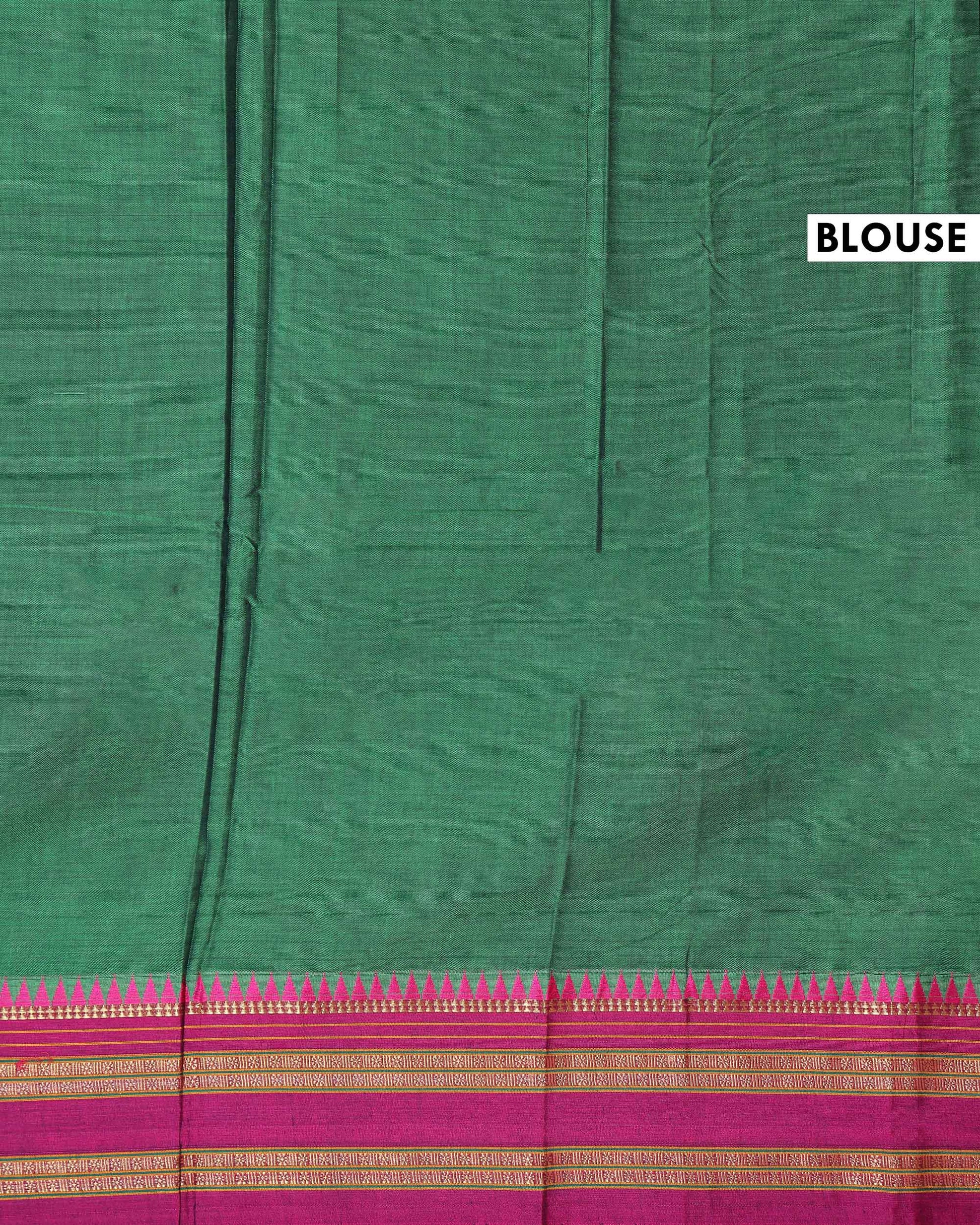 Traditional Narayanpet Cotton Saree with Traditional Temple Border and Rich Multi Stripe Zari Style Weave - Green