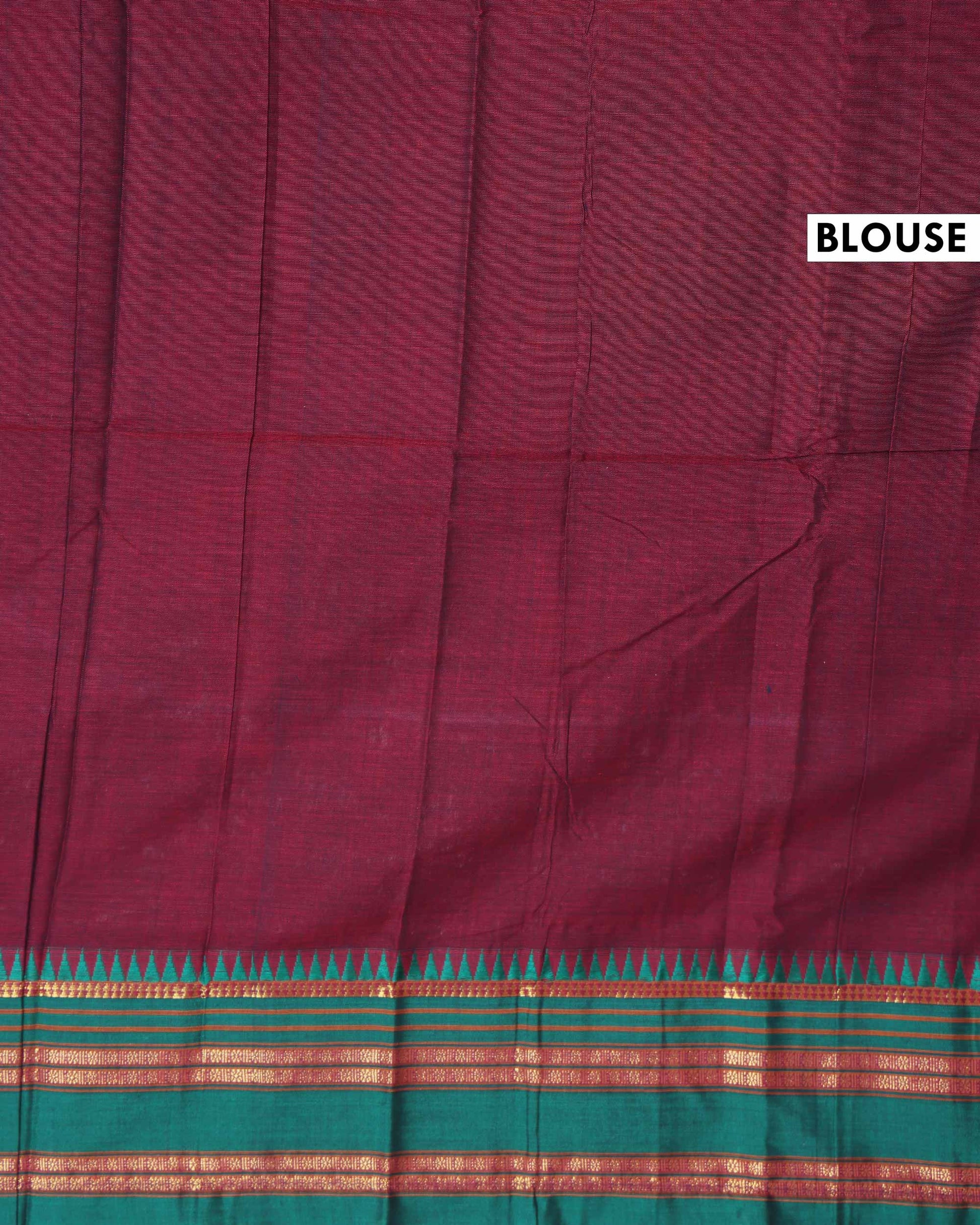 Traditional Narayanpet Cotton Saree with Traditional Temple Border and Rich Multi Stripe Zari Style Weave - Maroon