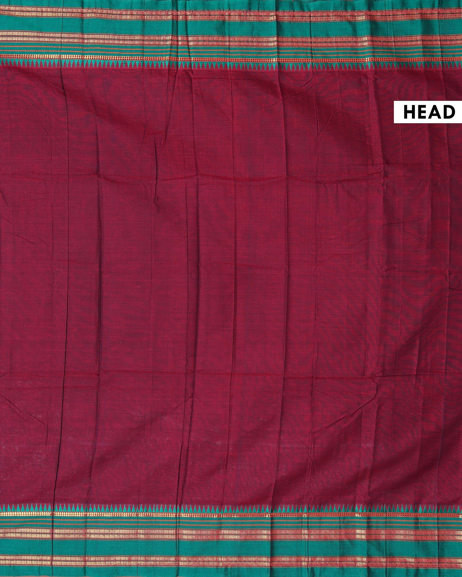 Traditional Narayanpet Cotton Saree with Traditional Temple Border and Rich Multi Stripe Zari Style Weave - Maroon