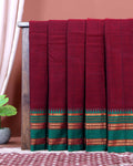 Traditional Narayanpet Cotton Saree with Traditional Temple Border and Rich Multi Stripe Zari Style Weave - Maroon