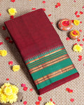 Traditional Narayanpet Cotton Saree with Traditional Temple Border and Rich Multi Stripe Zari Style Weave - Maroon