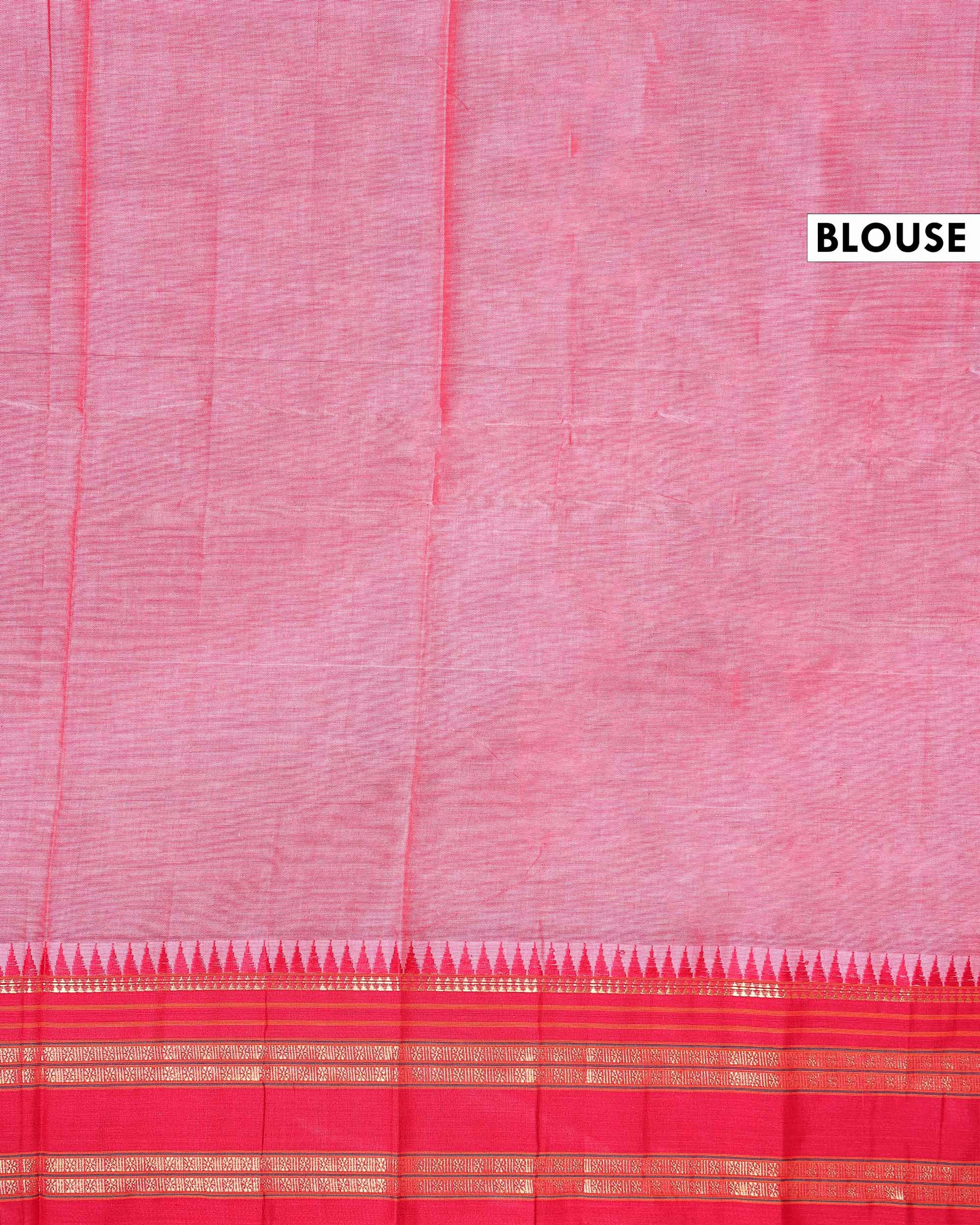 Traditional Narayanpet Cotton Saree with Traditional Temple Border and Rich Multi Stripe Zari Style Weave - Pink