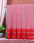 Traditional Narayanpet Cotton Saree with Traditional Temple Border and Rich Multi Stripe Zari Style Weave - Pink