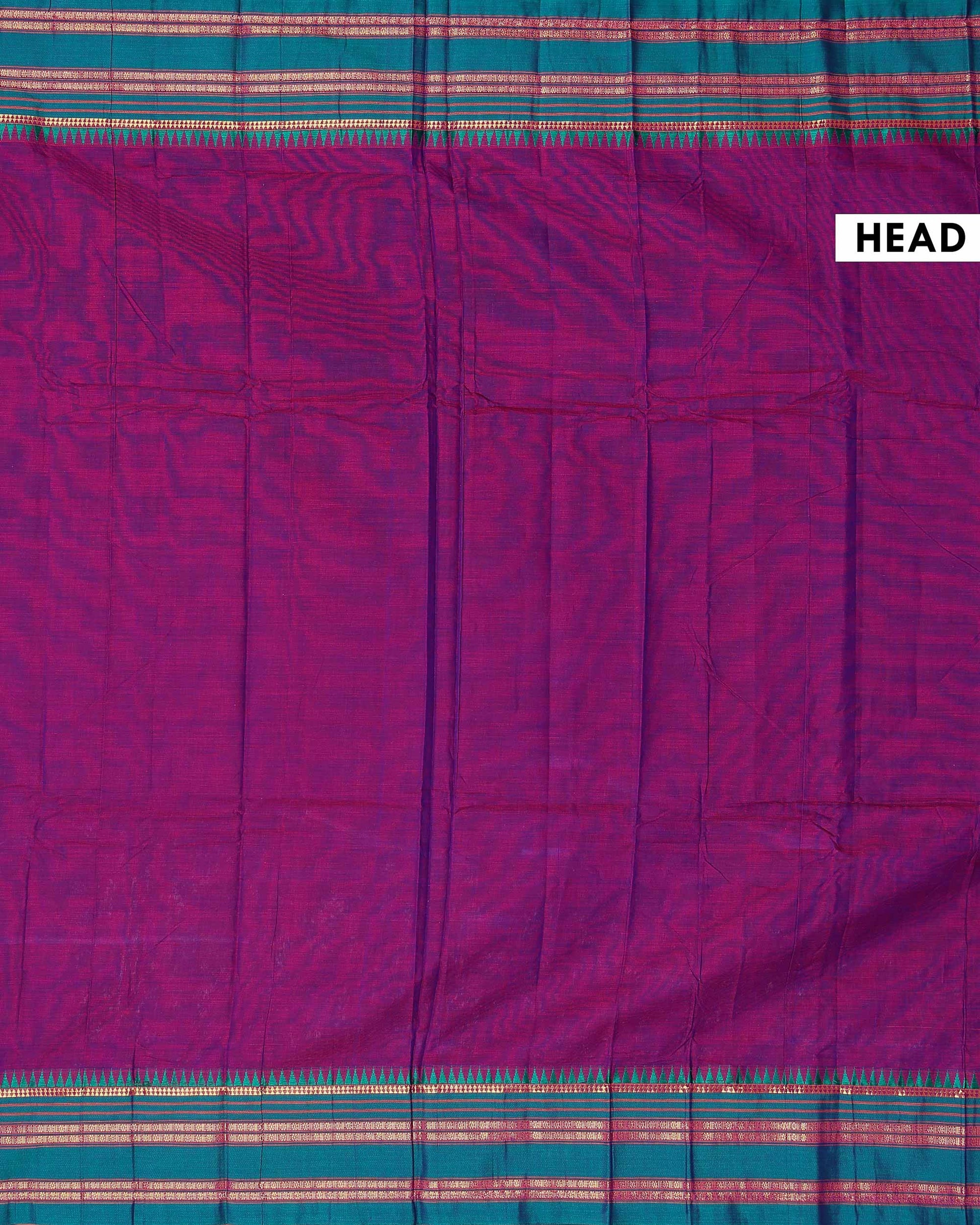 Traditional Narayanpet Cotton Saree with Traditional Temple Border and Rich Multi Stripe Zari Style Weave - Purple