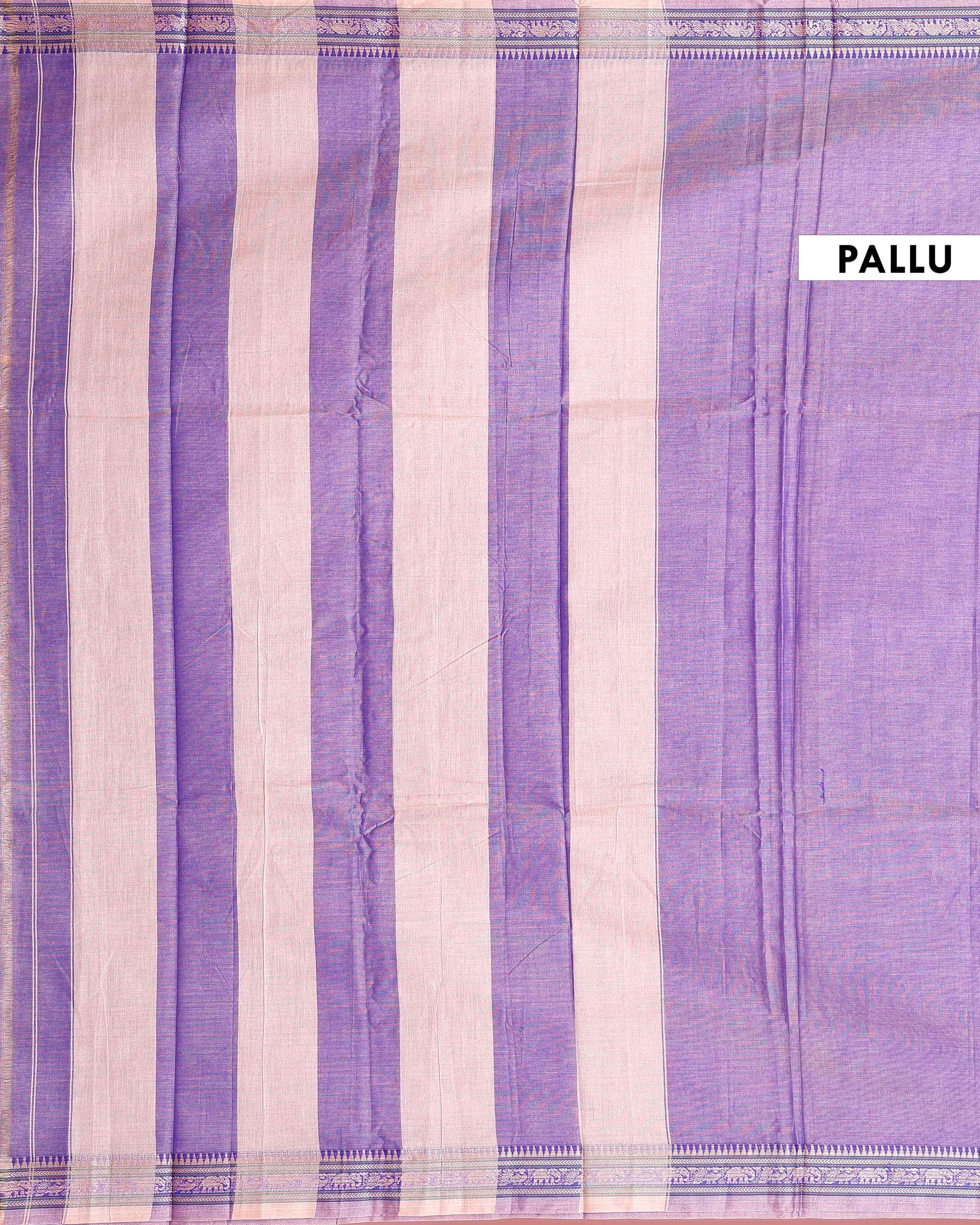 
Traditional Narayanpet Handloom Cotton Saree with Classic Temple Zari Border Intricate Floral Weave & Soft Textured Drape - Purple

