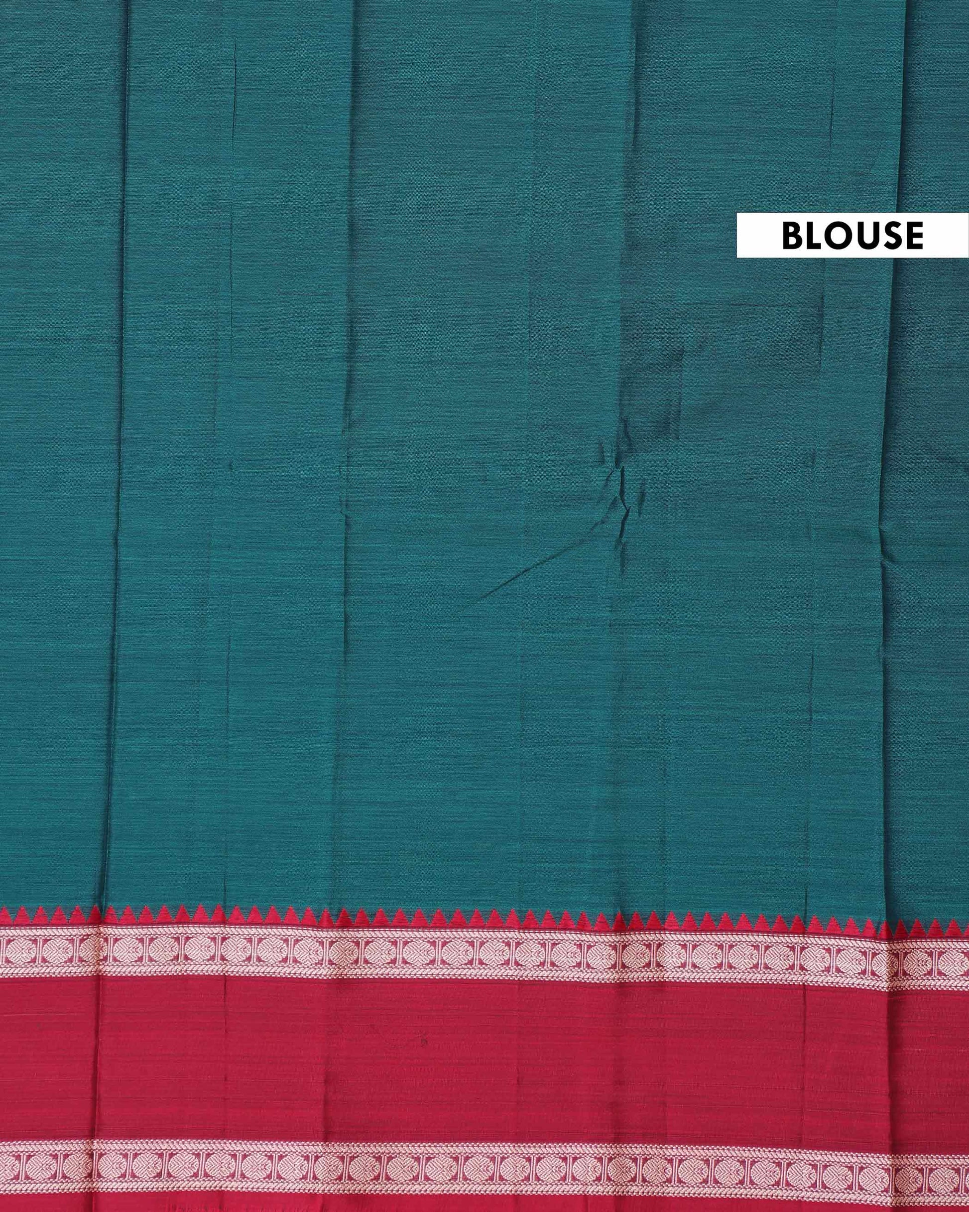 Traditional Narayanpet Handloom Cotton Saree with Contrast Temple Border Intricate Geometric Zari Motifs - Green