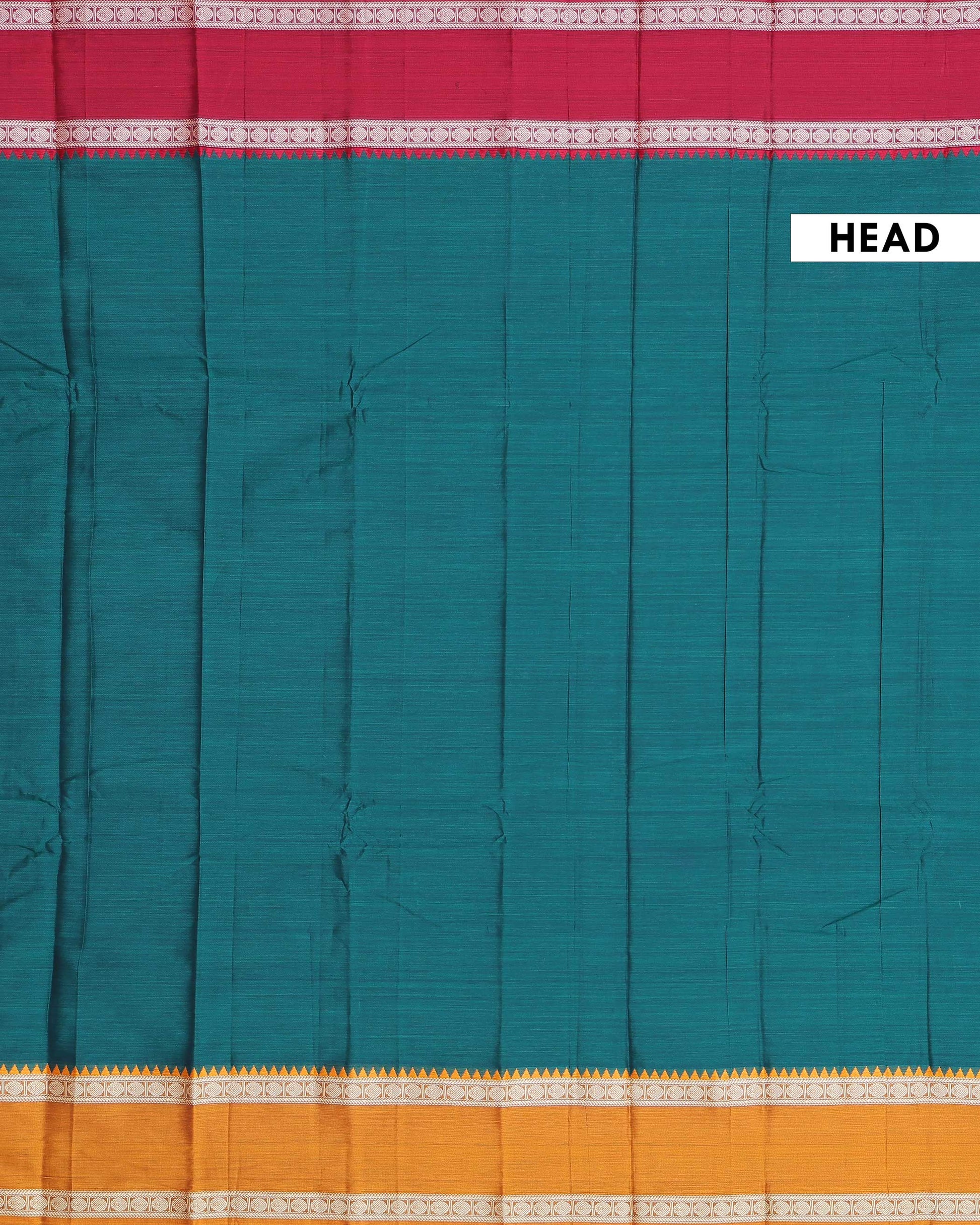 Traditional Narayanpet Handloom Cotton Saree with Contrast Temple Border Intricate Geometric Zari Motifs - Green