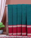 Traditional Narayanpet Handloom Cotton Saree with Contrast Temple Border Intricate Geometric Zari Motifs - Green