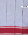 Traditional Narayanpet Handloom Cotton Saree with Contrast Temple Border Intricate Geometric Zari Motifs - Grey