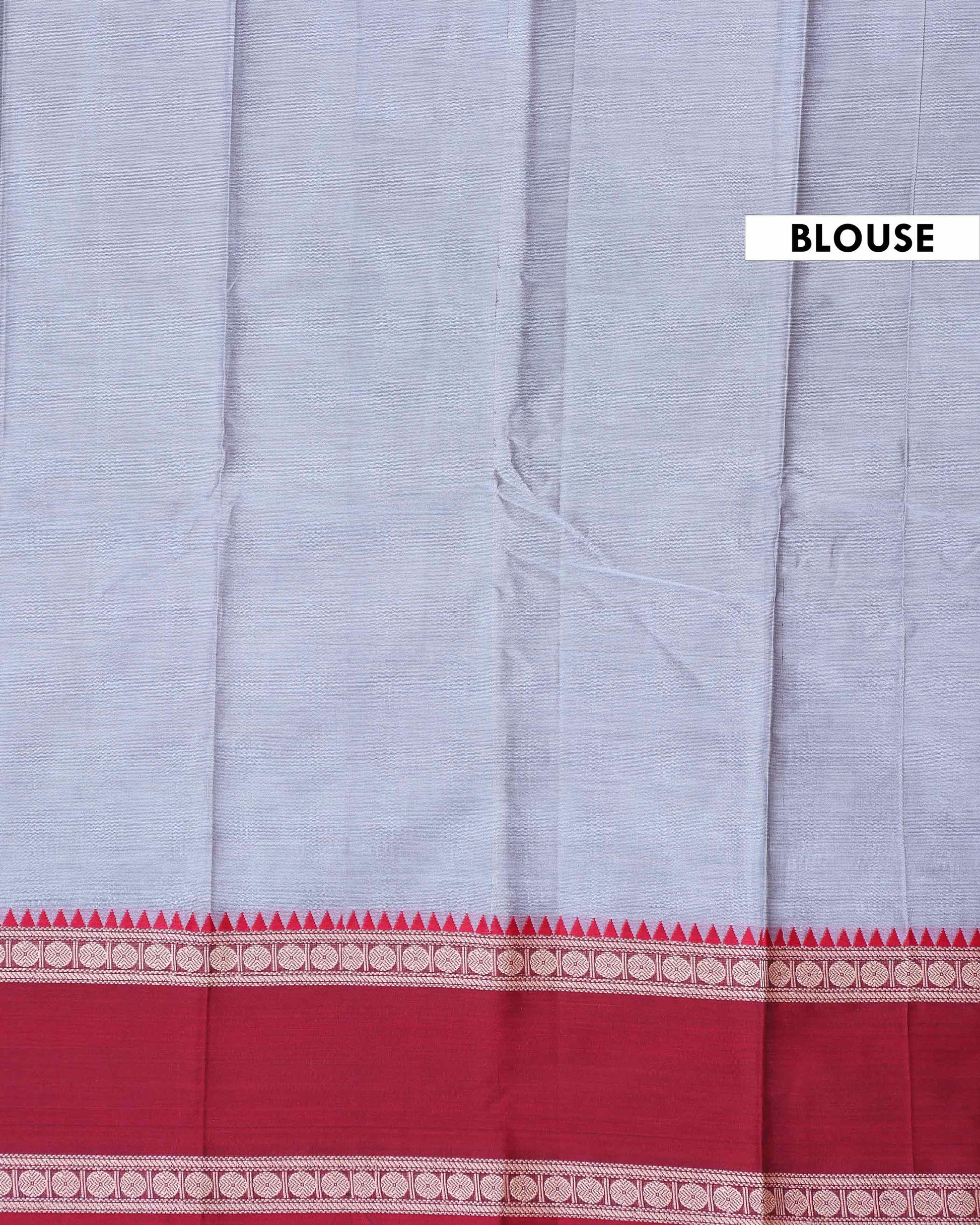 Traditional Narayanpet Handloom Cotton Saree with Contrast Temple Border Intricate Geometric Zari Motifs - Grey