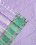 Traditional Narayanpet Handloom Cotton Saree with Contrast Temple Border Intricate Geometric Zari Motifs - Lavender