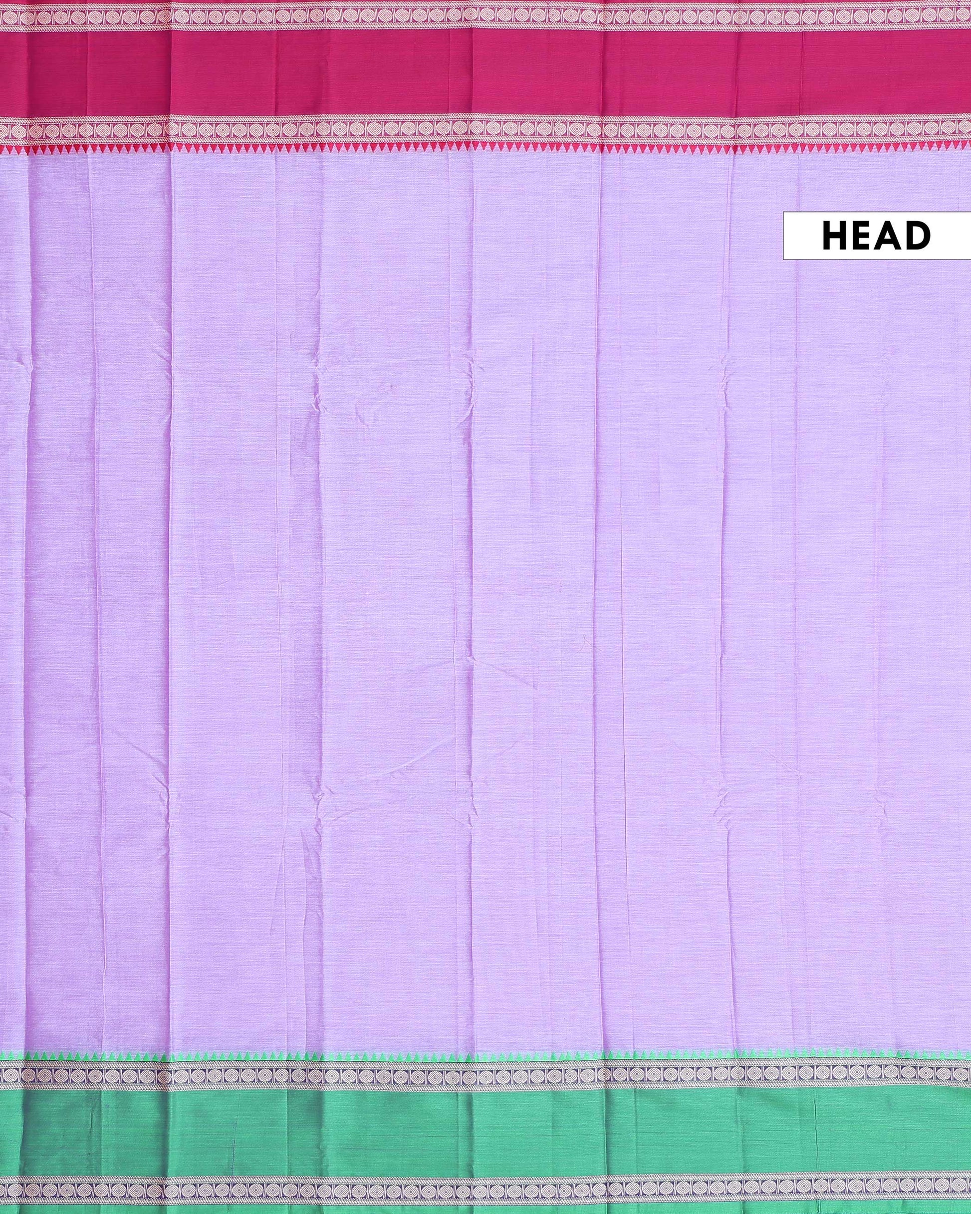 Traditional Narayanpet Handloom Cotton Saree with Contrast Temple Border Intricate Geometric Zari Motifs - Lavender