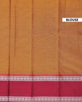 Traditional Narayanpet Handloom Cotton Saree with Contrast Temple Border Intricate Geometric Zari Motifs - Mustard