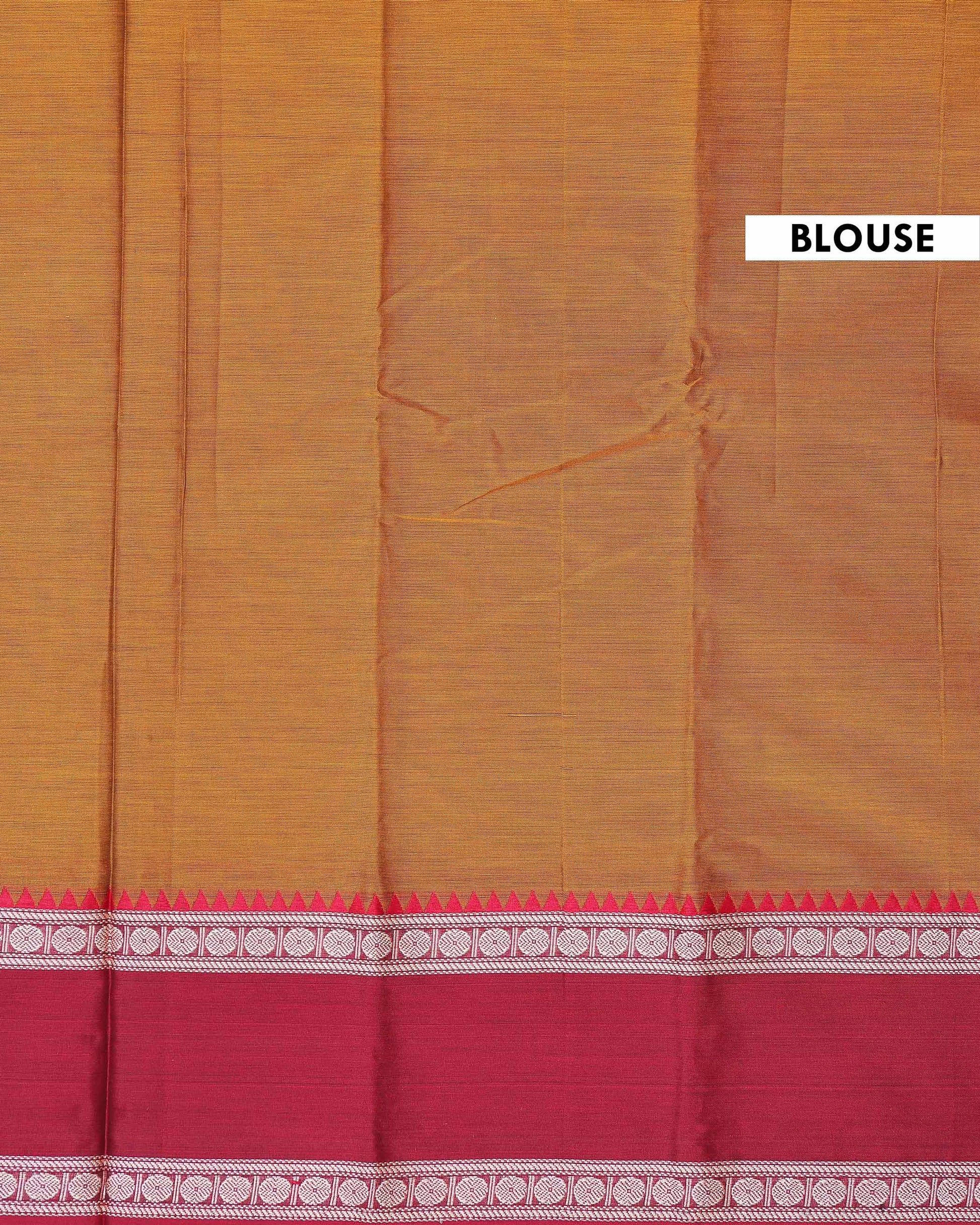 Traditional Narayanpet Handloom Cotton Saree with Contrast Temple Border Intricate Geometric Zari Motifs - Mustard