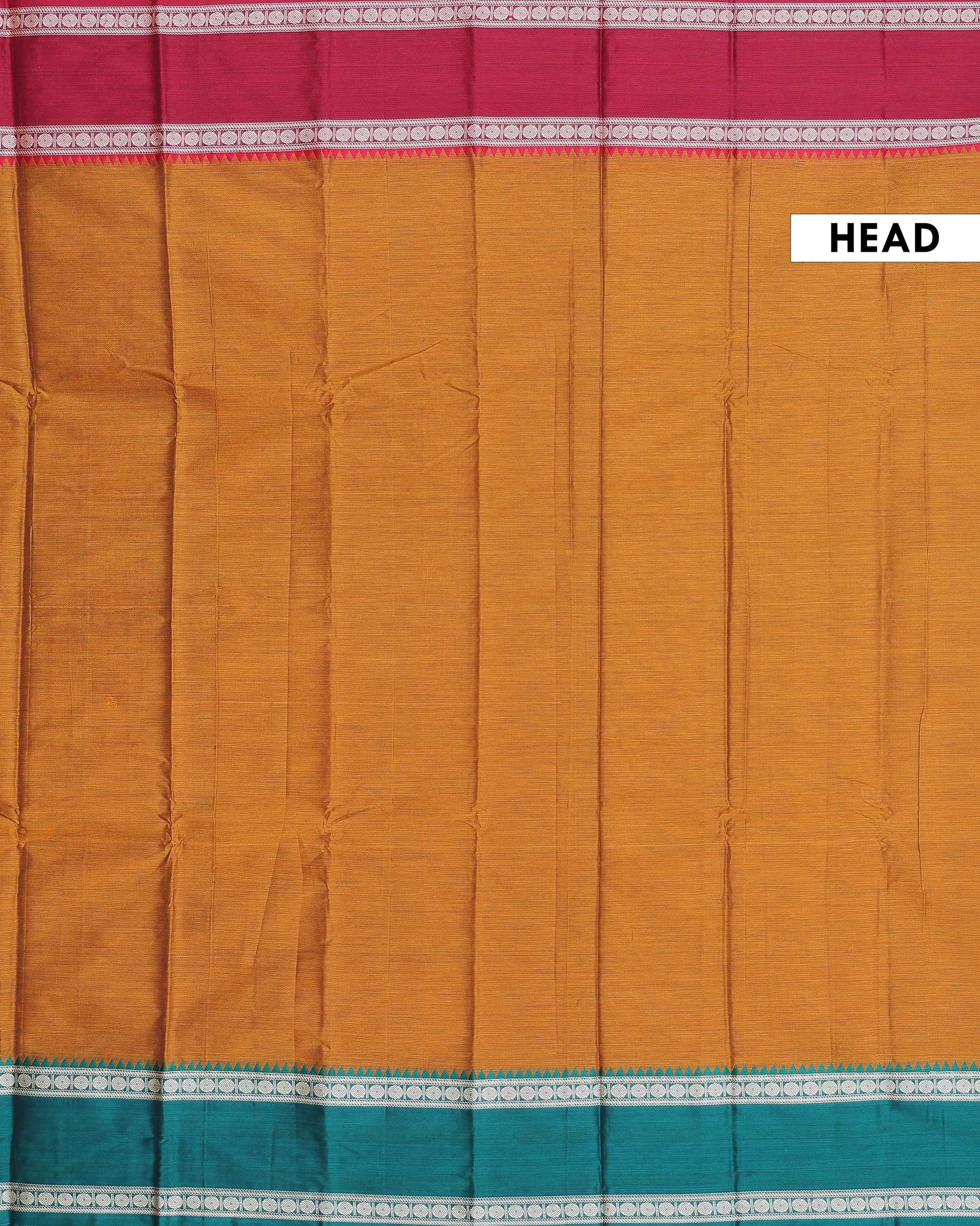 Traditional Narayanpet Handloom Cotton Saree with Contrast Temple Border Intricate Geometric Zari Motifs - Mustard