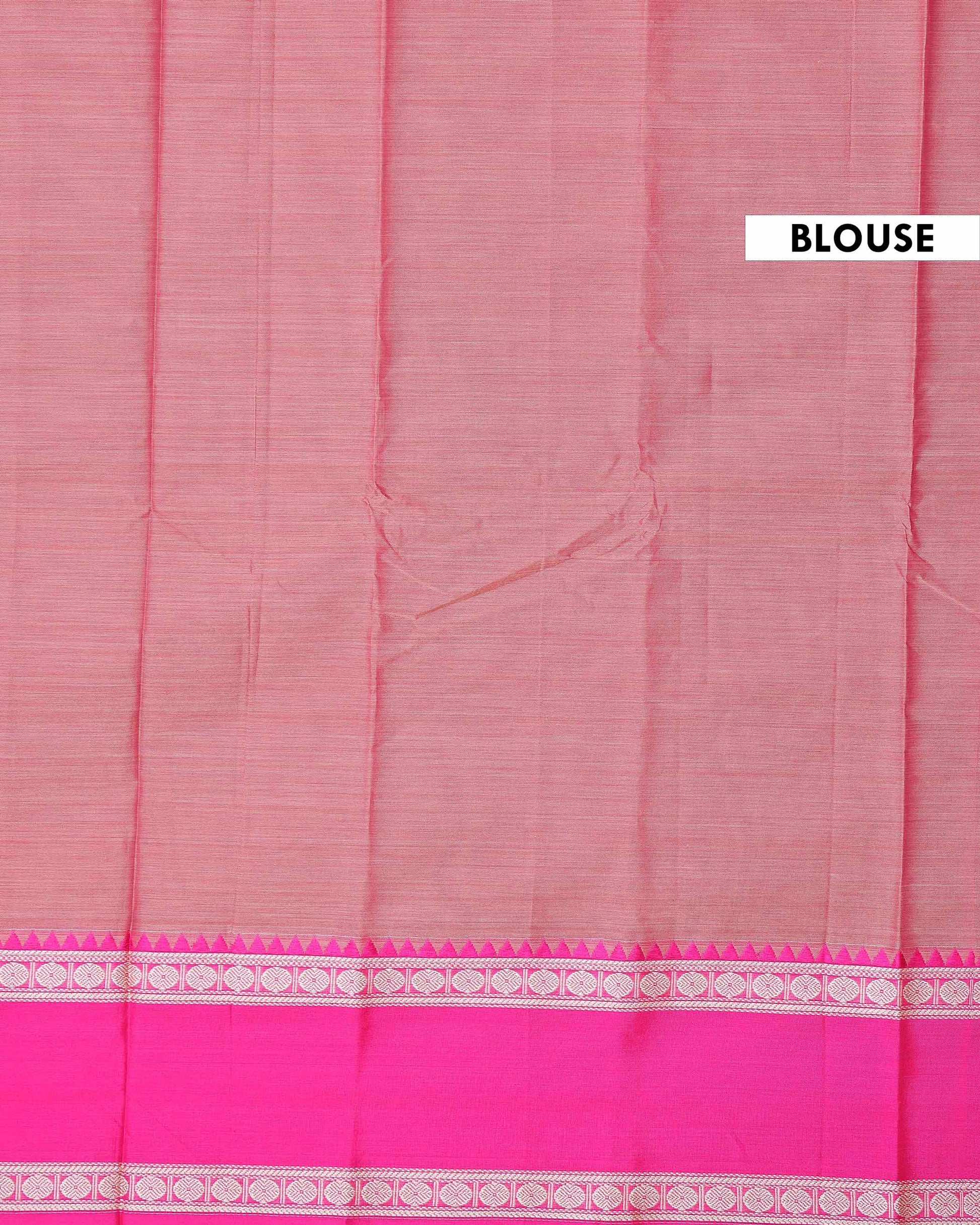 Traditional Narayanpet Handloom Cotton Saree with Contrast Temple Border Intricate Geometric Zari Motifs - Peach