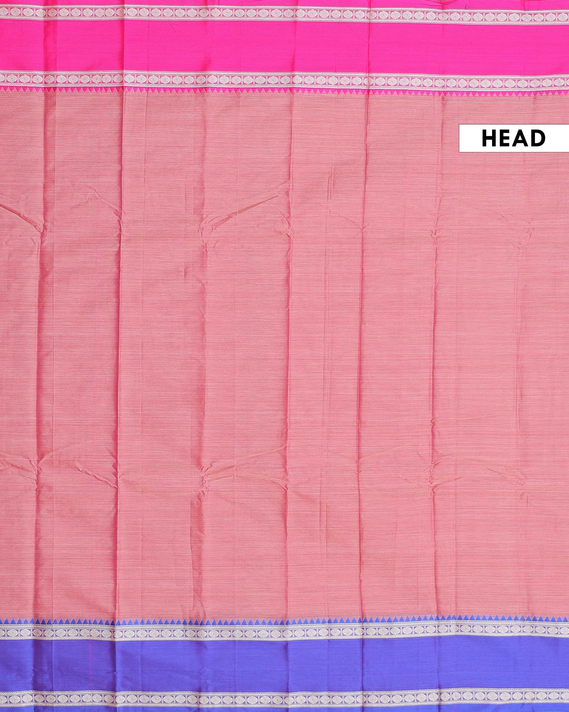 Traditional Narayanpet Handloom Cotton Saree with Contrast Temple Border Intricate Geometric Zari Motifs - Peach