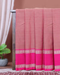 Traditional Narayanpet Handloom Cotton Saree with Contrast Temple Border Intricate Geometric Zari Motifs - Peach