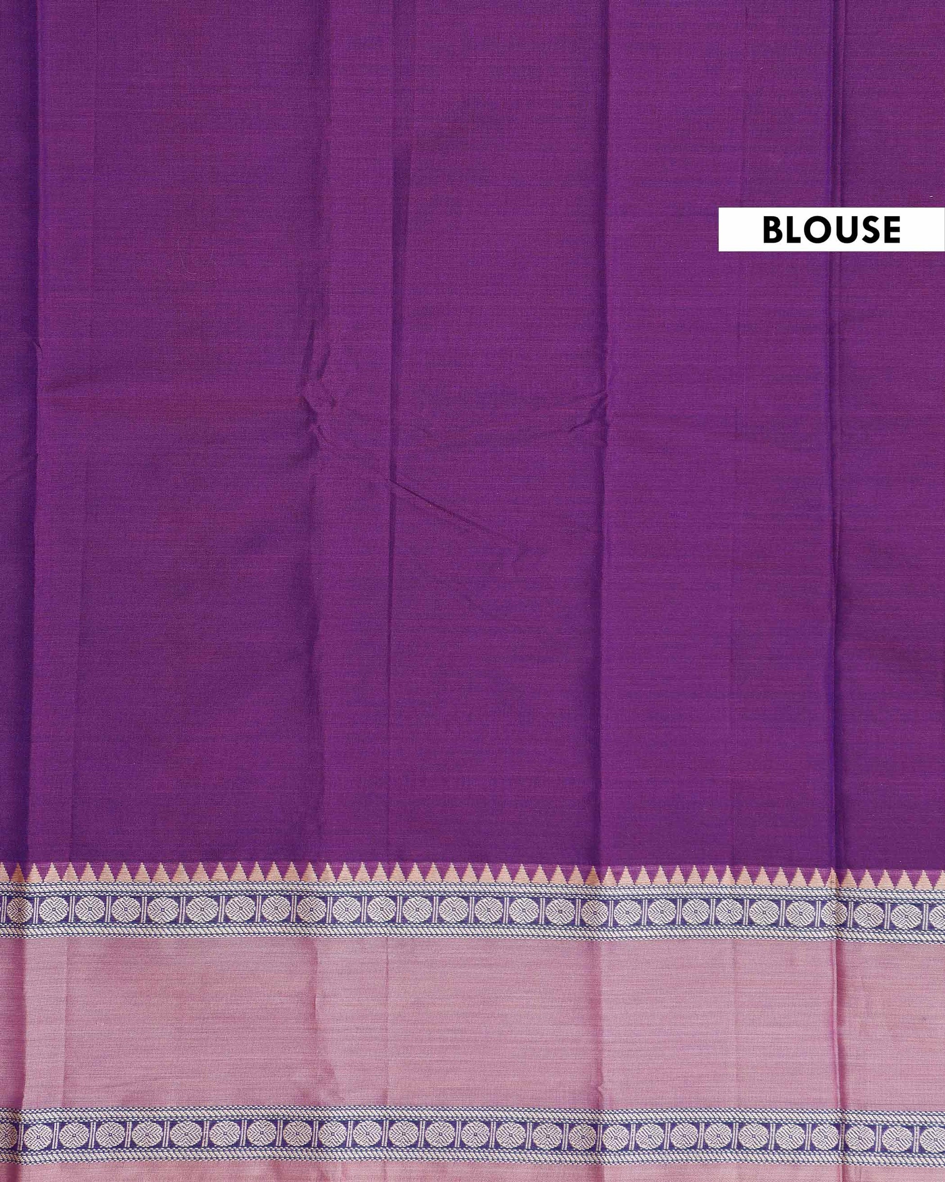 Traditional Narayanpet Handloom Cotton Saree with Contrast Temple Border Intricate Geometric Zari Motifs - Purple