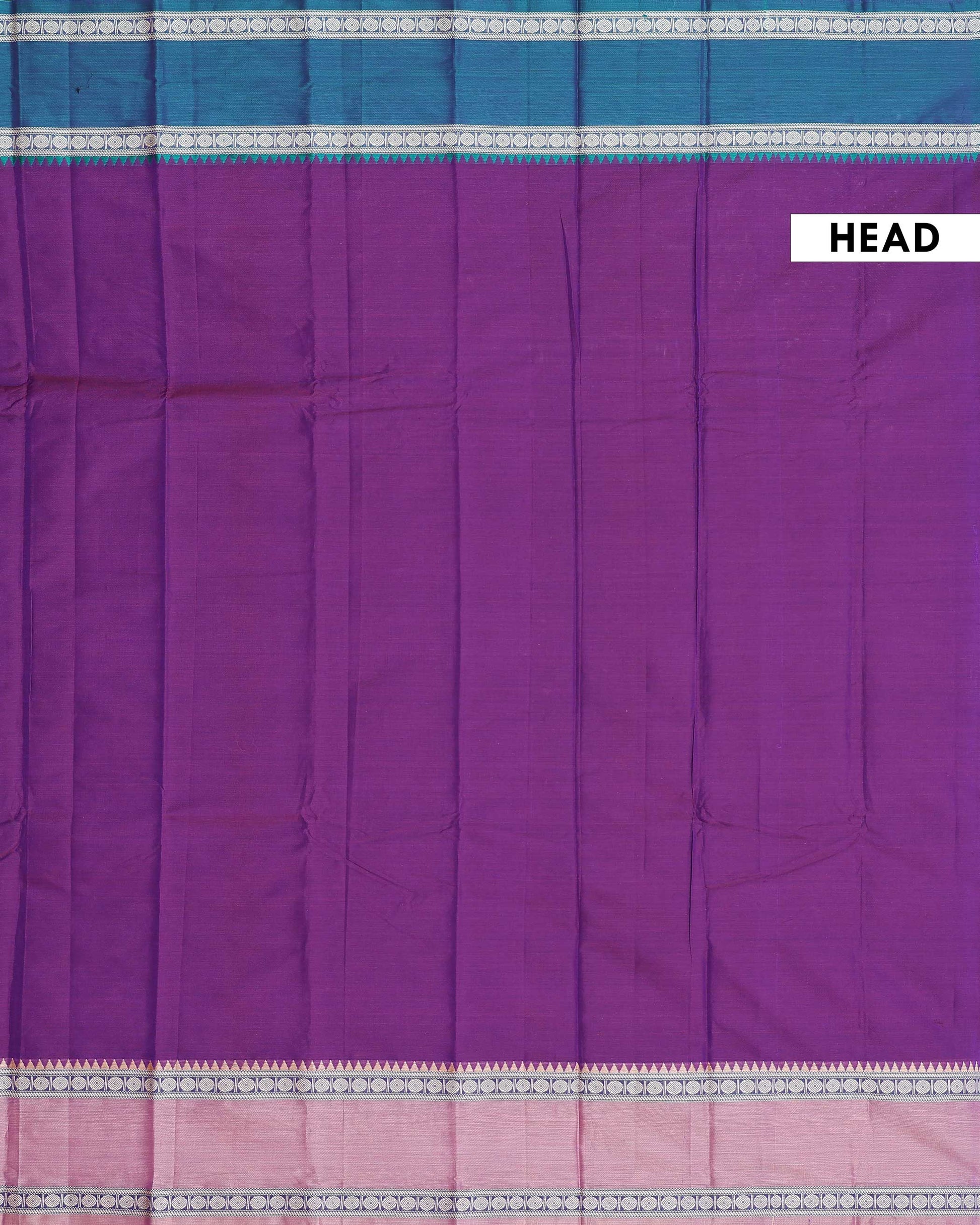 Traditional Narayanpet Handloom Cotton Saree with Contrast Temple Border Intricate Geometric Zari Motifs - Purple