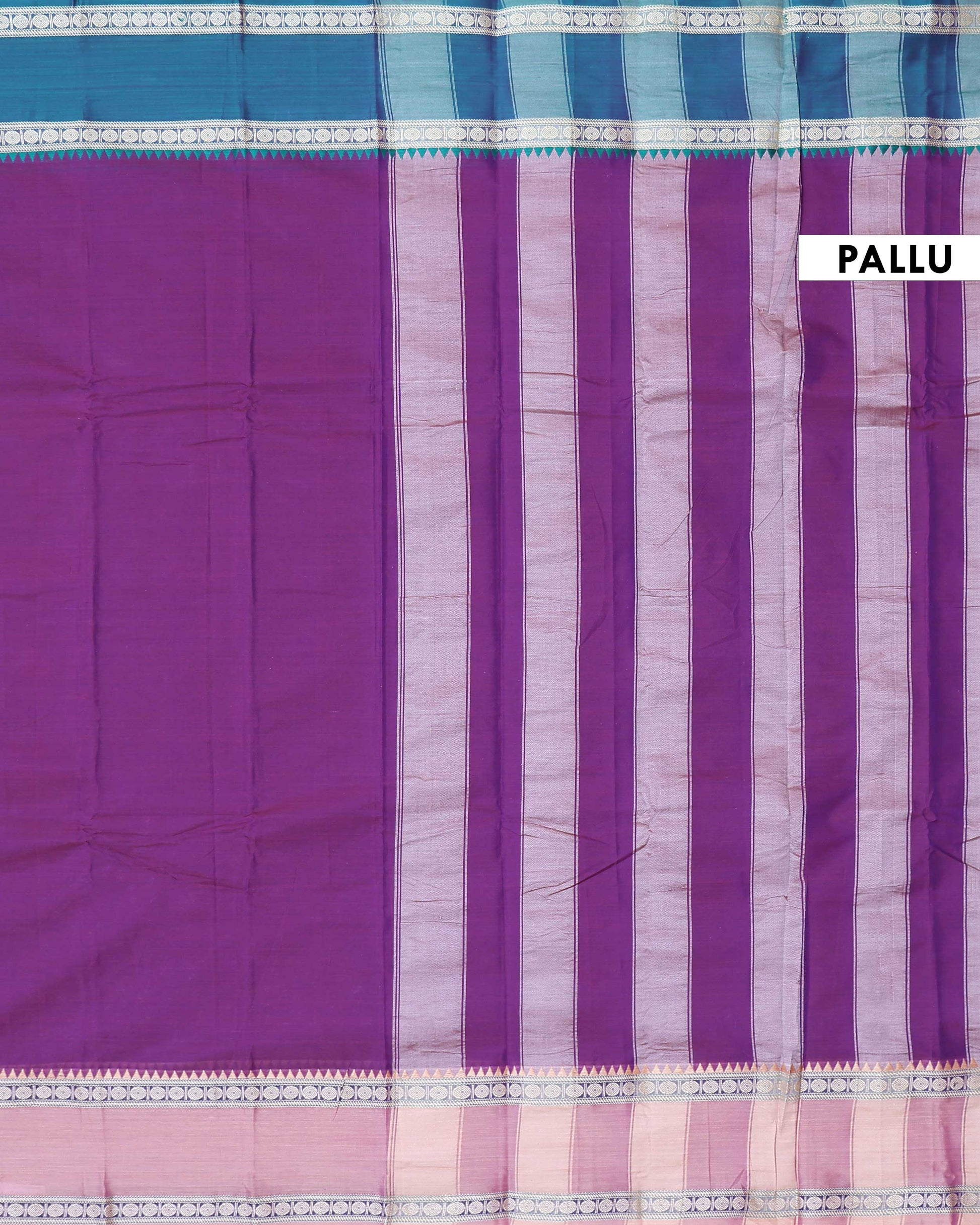 Traditional Narayanpet Handloom Cotton Saree with Contrast Temple Border Intricate Geometric Zari Motifs - Purple