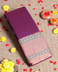 Traditional Narayanpet Handloom Cotton Saree with Contrast Temple Border Intricate Geometric Zari Motifs - Purple