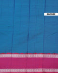 Traditional Narayanpet Handloom Cotton Saree with Contrast Temple Border Intricate Geometric Zari Motifs - Teal