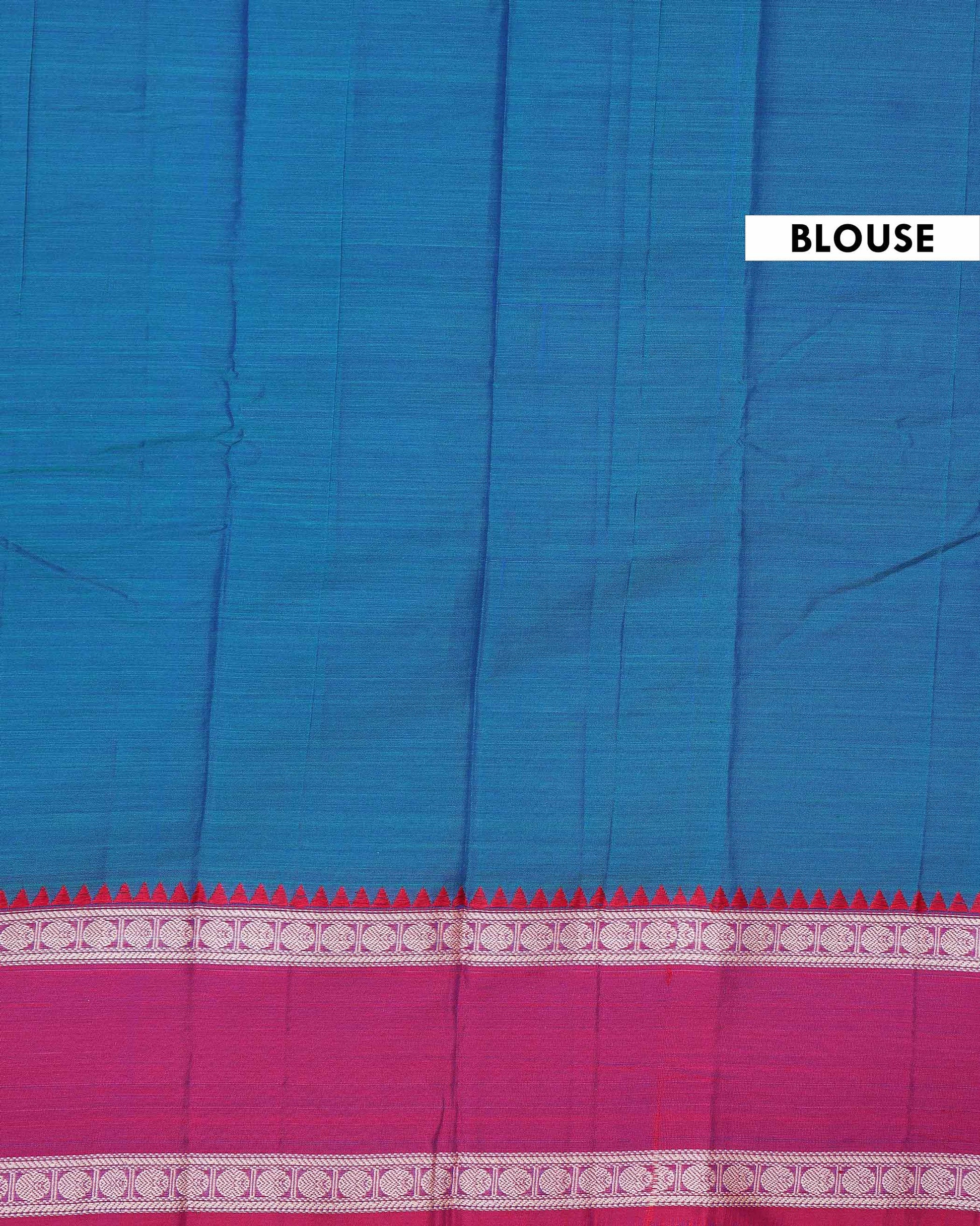 Traditional Narayanpet Handloom Cotton Saree with Contrast Temple Border Intricate Geometric Zari Motifs - Teal