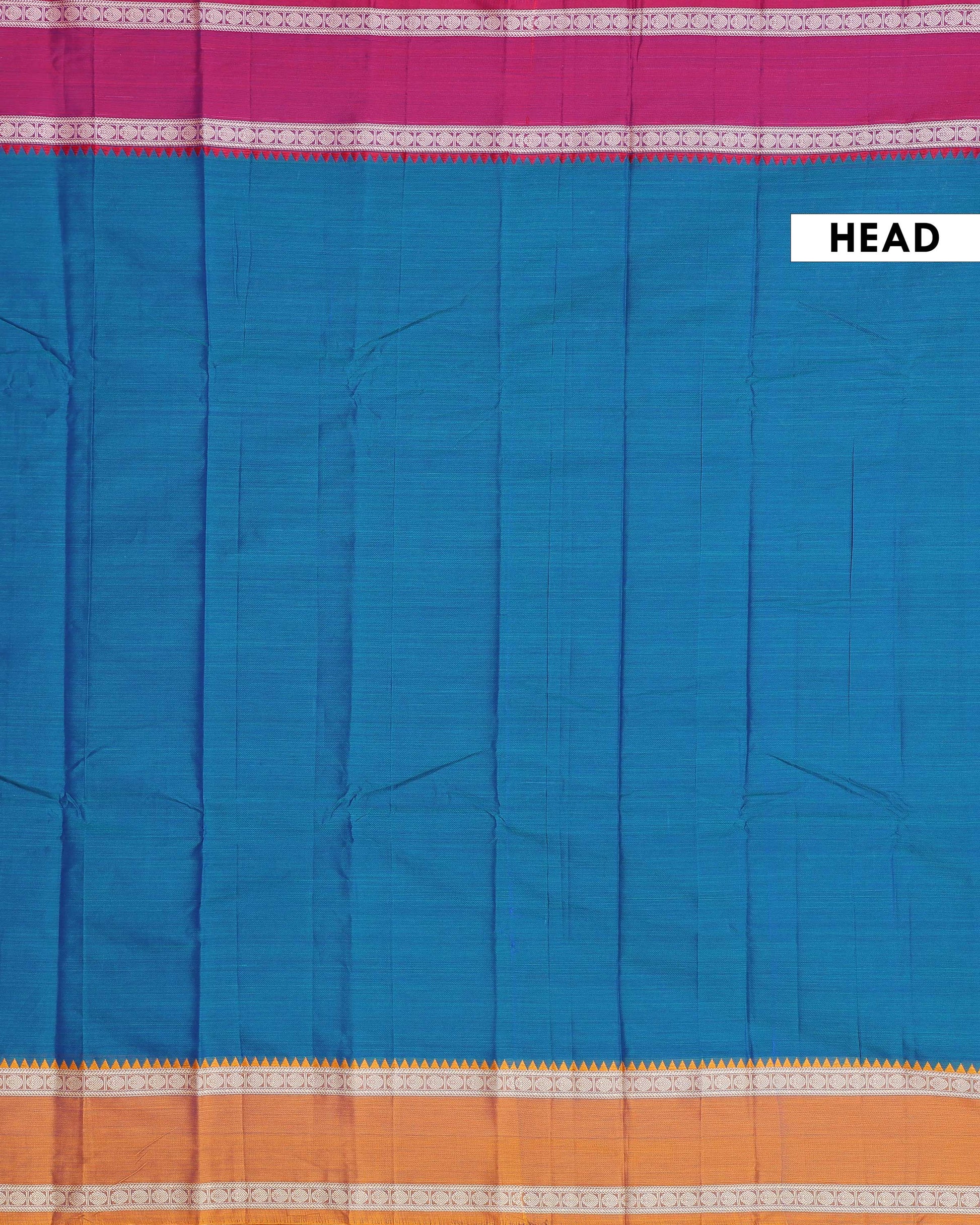 Traditional Narayanpet Handloom Cotton Saree with Contrast Temple Border Intricate Geometric Zari Motifs - Teal
