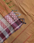 Traditional Narayanpet Handloom Cotton Saree with Intricate Zari Woven Contrast Border and Ethnic Motifs - Brown