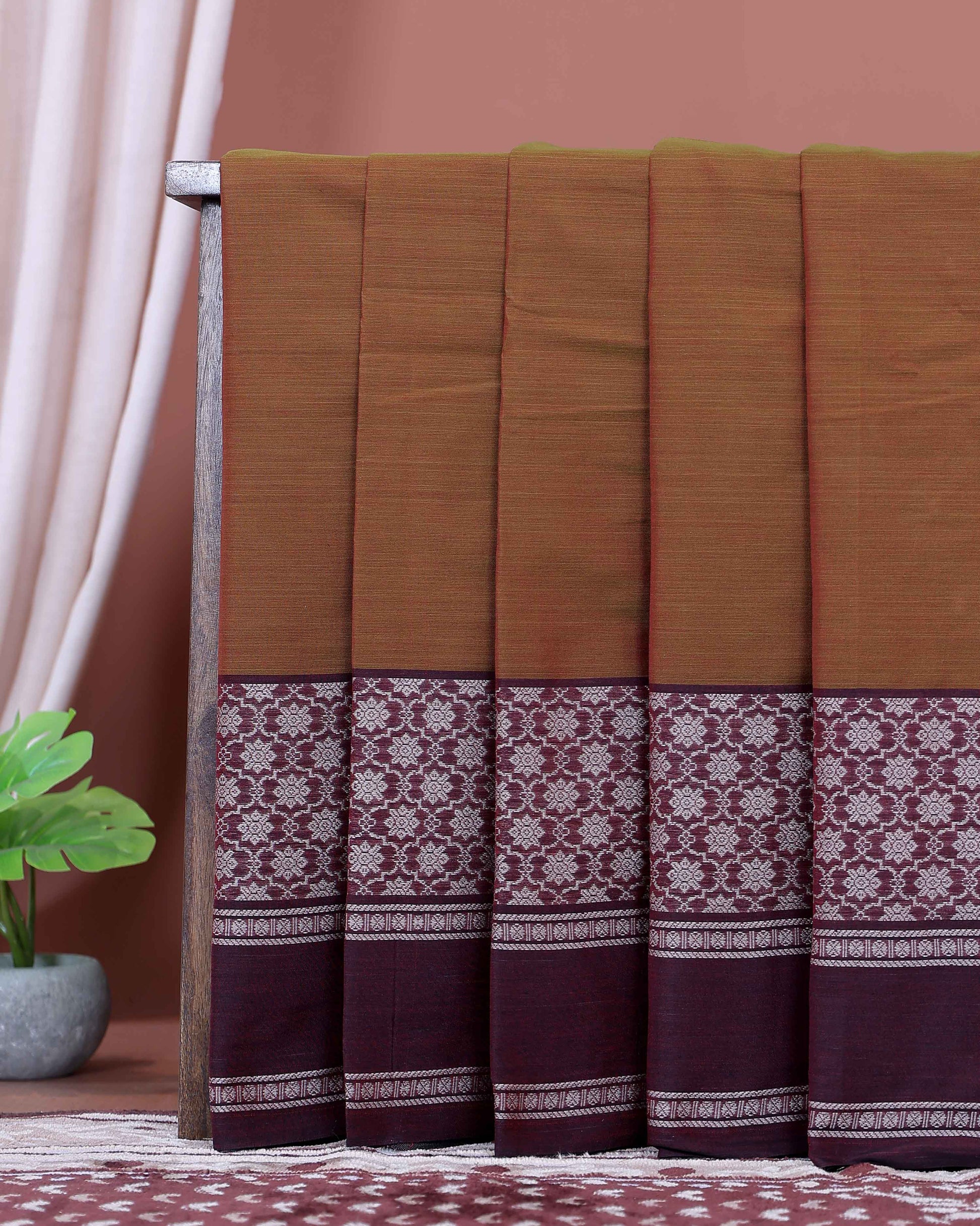Traditional Narayanpet Handloom Cotton Saree with Intricate Zari Woven Contrast Border and Ethnic Motifs - Brown