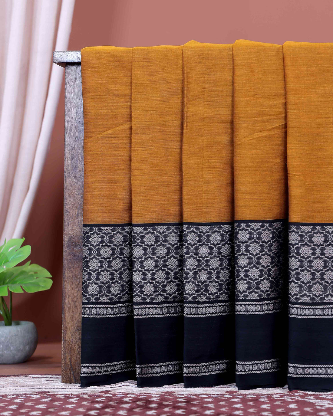 Traditional Narayanpet Handloom Cotton Saree with Intricate Zari Woven Contrast Border and Ethnic Motifs - Mustard