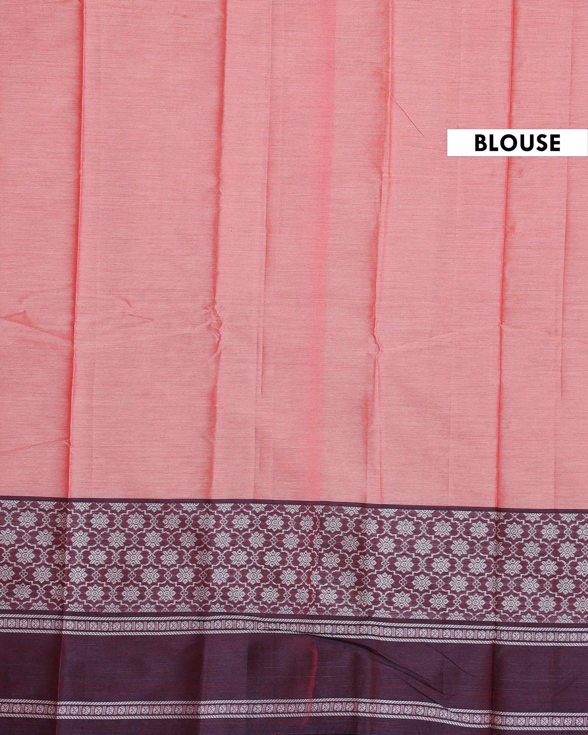 Traditional Narayanpet Handloom Cotton Saree with Intricate Zari Woven Contrast Border and Ethnic Motifs - Peach