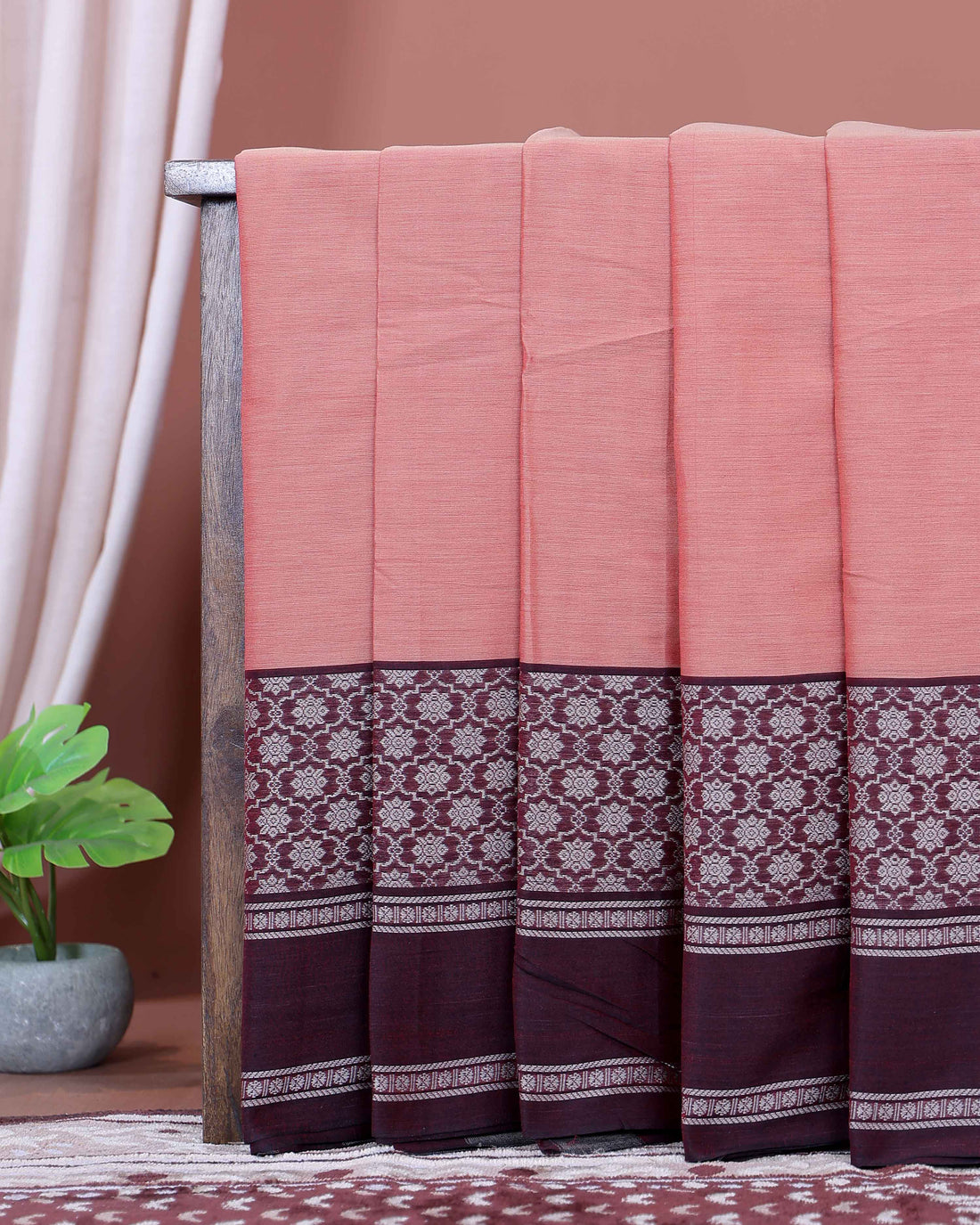 Traditional Narayanpet Handloom Cotton Saree with Intricate Zari Woven Contrast Border and Ethnic Motifs - Peach