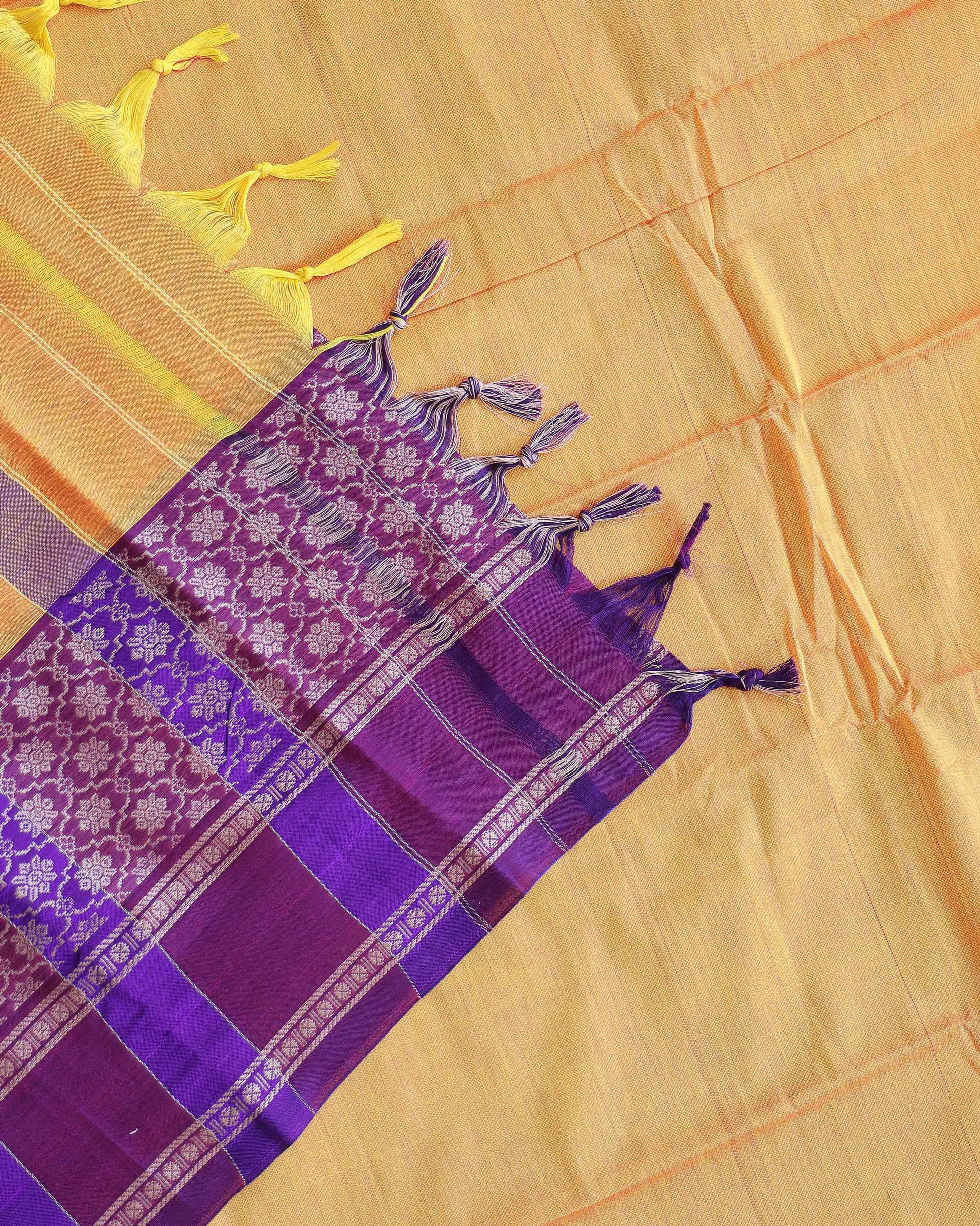 Traditional Narayanpet Handloom Cotton Saree with Intricate Zari Woven Contrast Border and Ethnic Motifs - Yellow