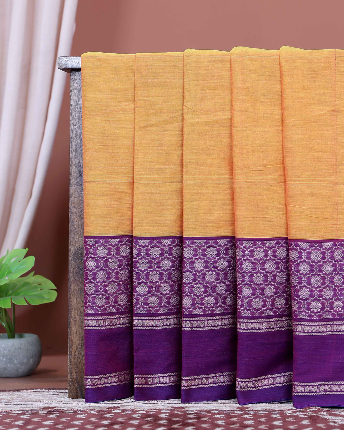 Traditional Narayanpet Handloom Cotton Saree with Intricate Zari Woven Contrast Border and Ethnic Motifs - Yellow