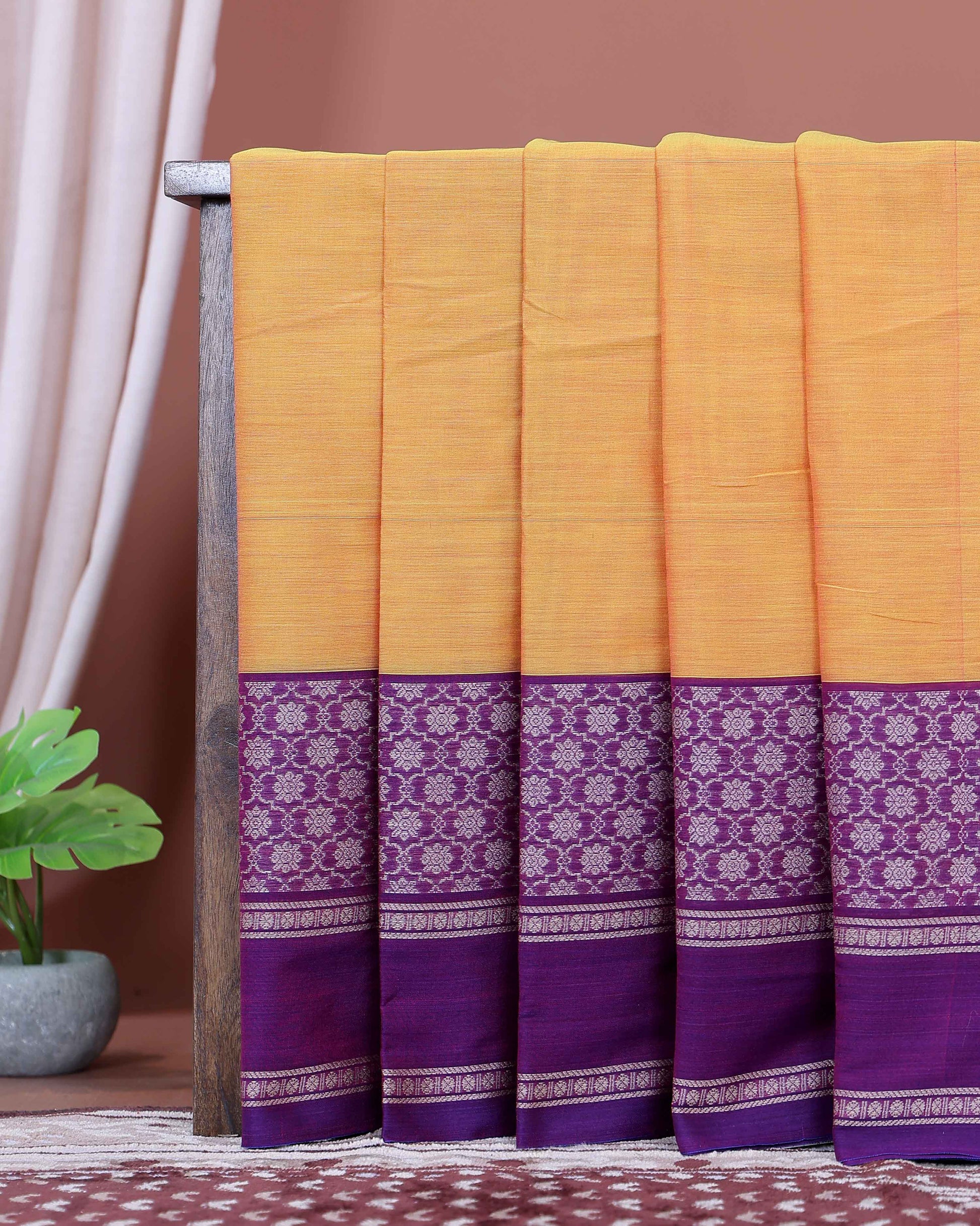 Traditional Narayanpet Handloom Cotton Saree with Intricate Zari Woven Contrast Border and Ethnic Motifs - Yellow