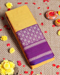 Traditional Narayanpet Handloom Cotton Saree with Intricate Zari Woven Contrast Border and Ethnic Motifs - Yellow